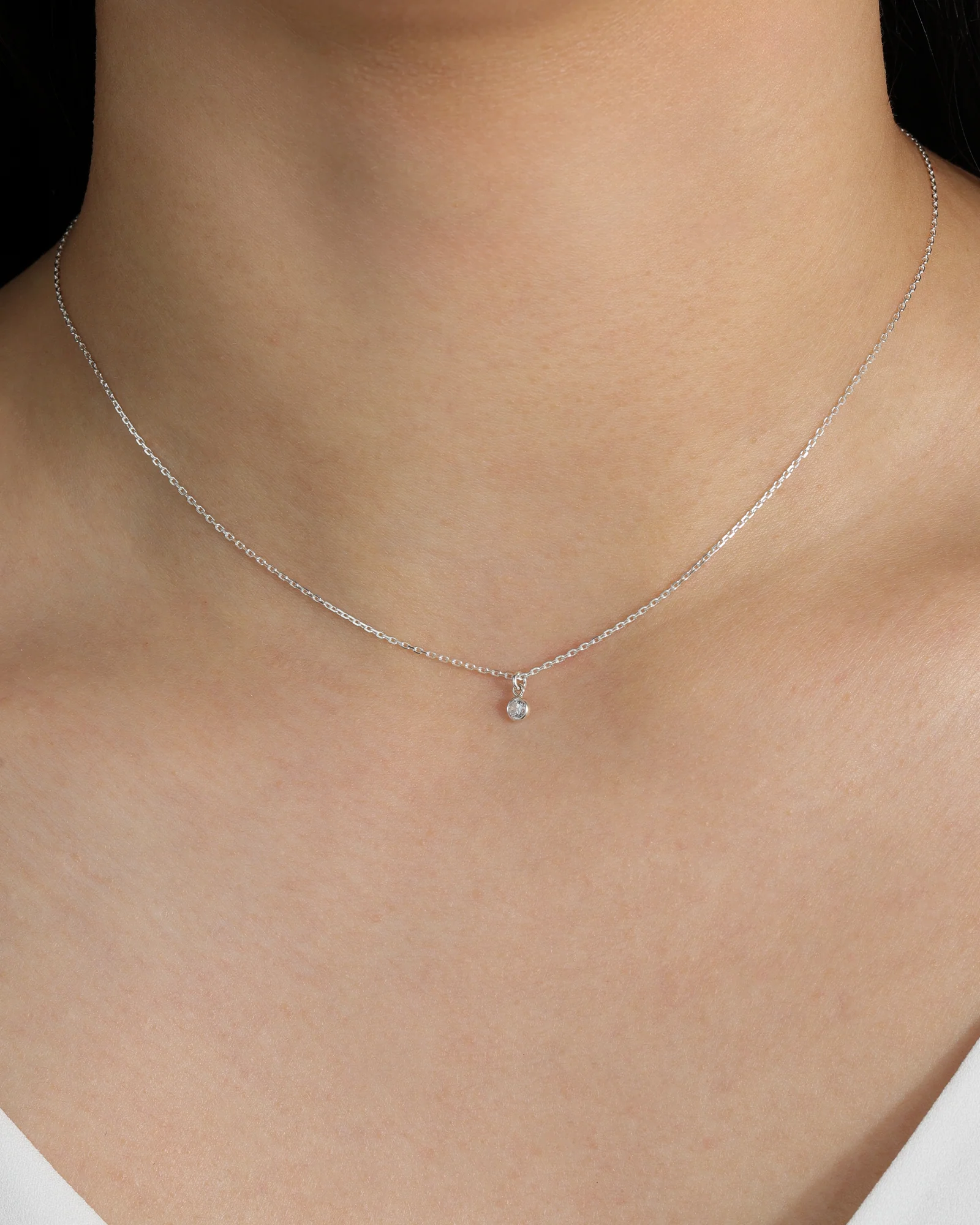 Single CZ Drop Necklace - Image 2