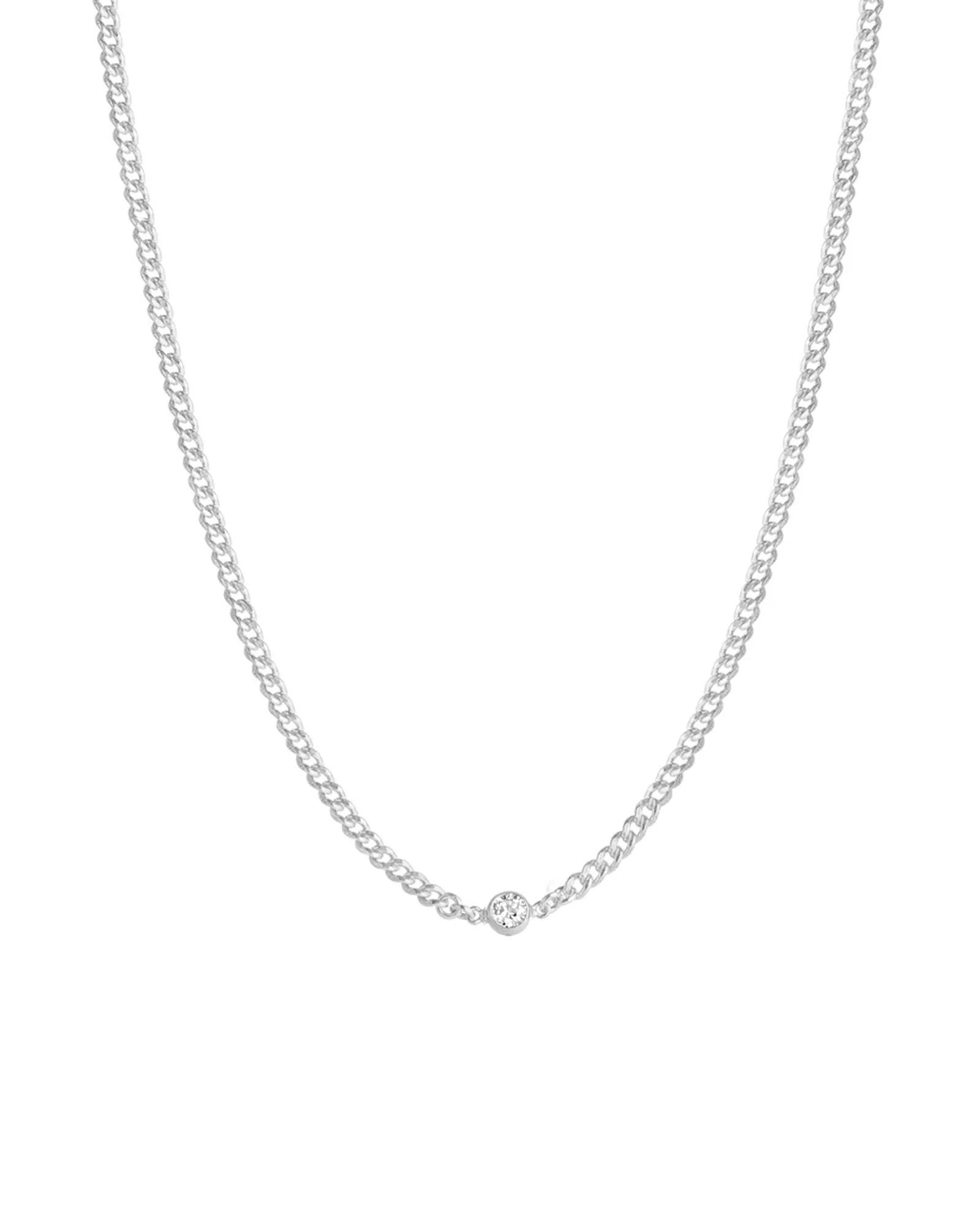 Single CZ Small Curb Chain Necklace