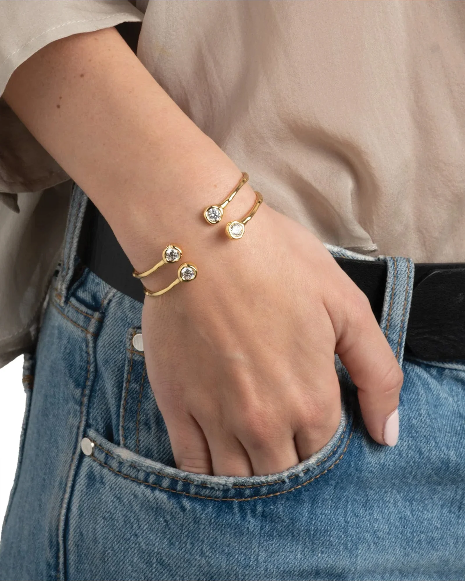 Asterales Crystal Skinny Capped Cuff Bracelet - Image 2