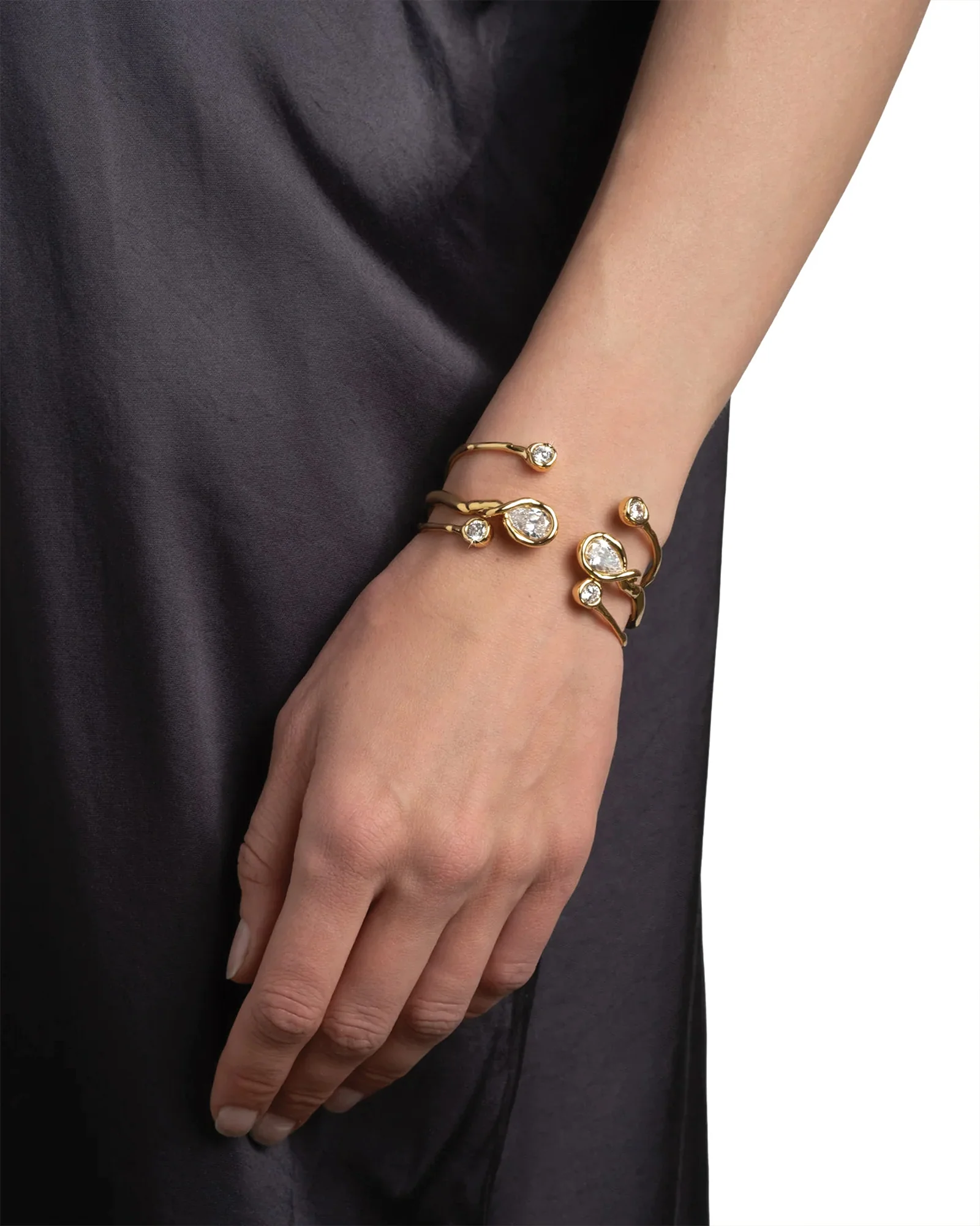 Asterales Crystal Skinny Capped Cuff Bracelet - Image 4