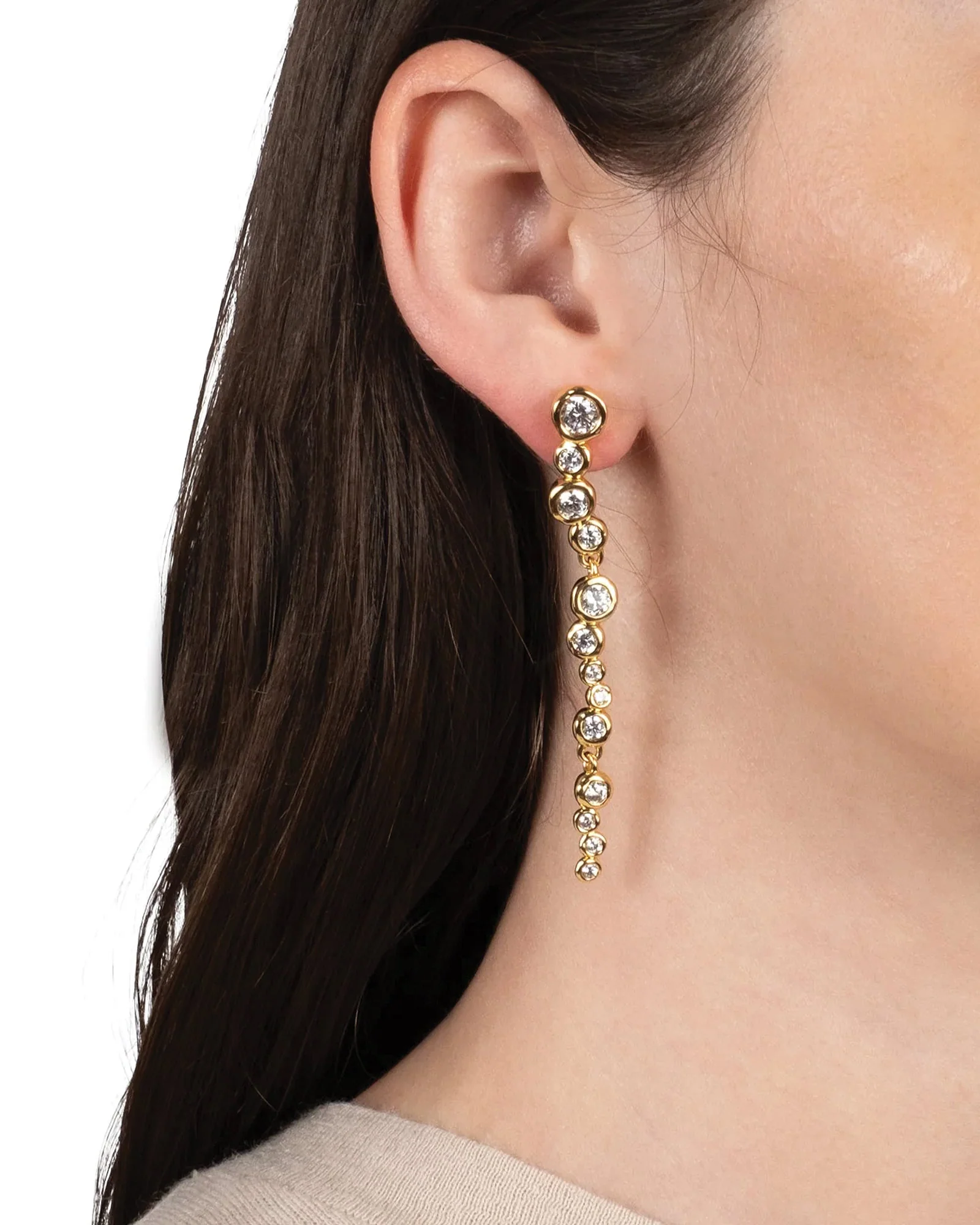 Asterales Gold CZ Cascading Earrings - Image 2