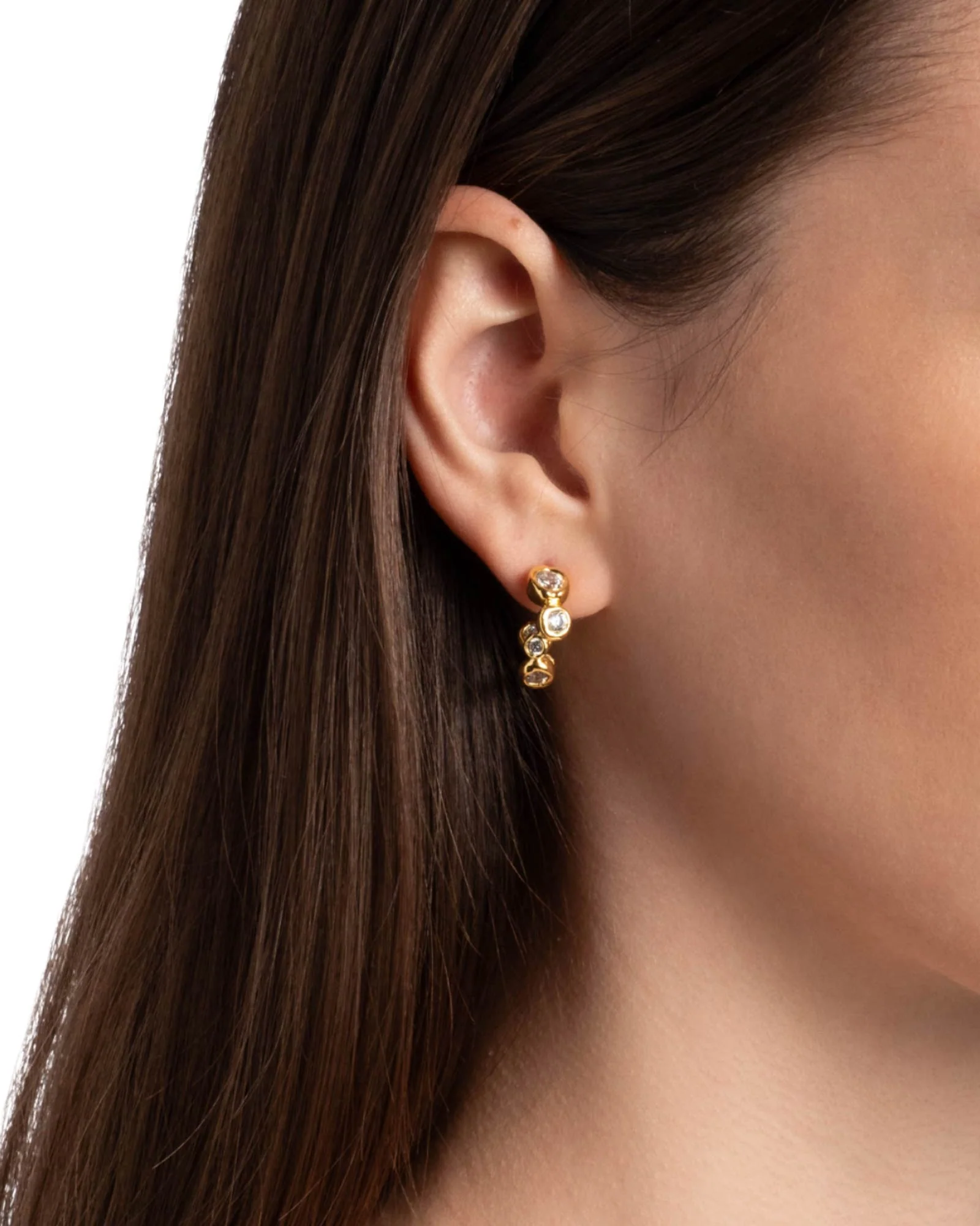 Asterales Gold CZ Small Hoop Earrings - Image 2