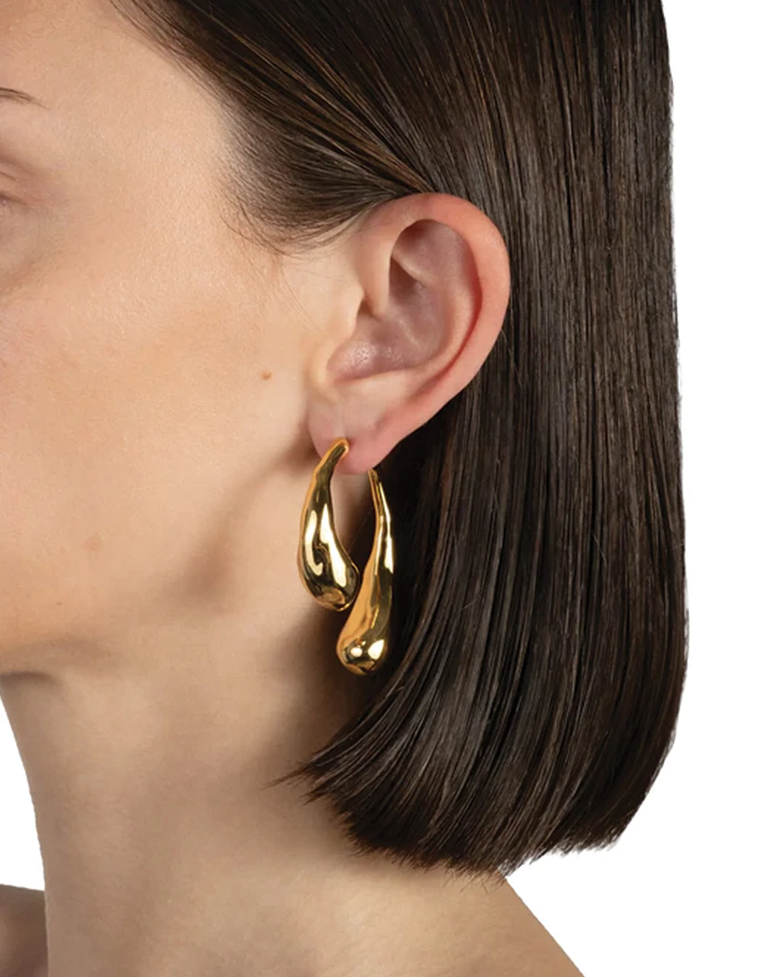 Molten Gold Scoop Front Back Earrings - Image 5
