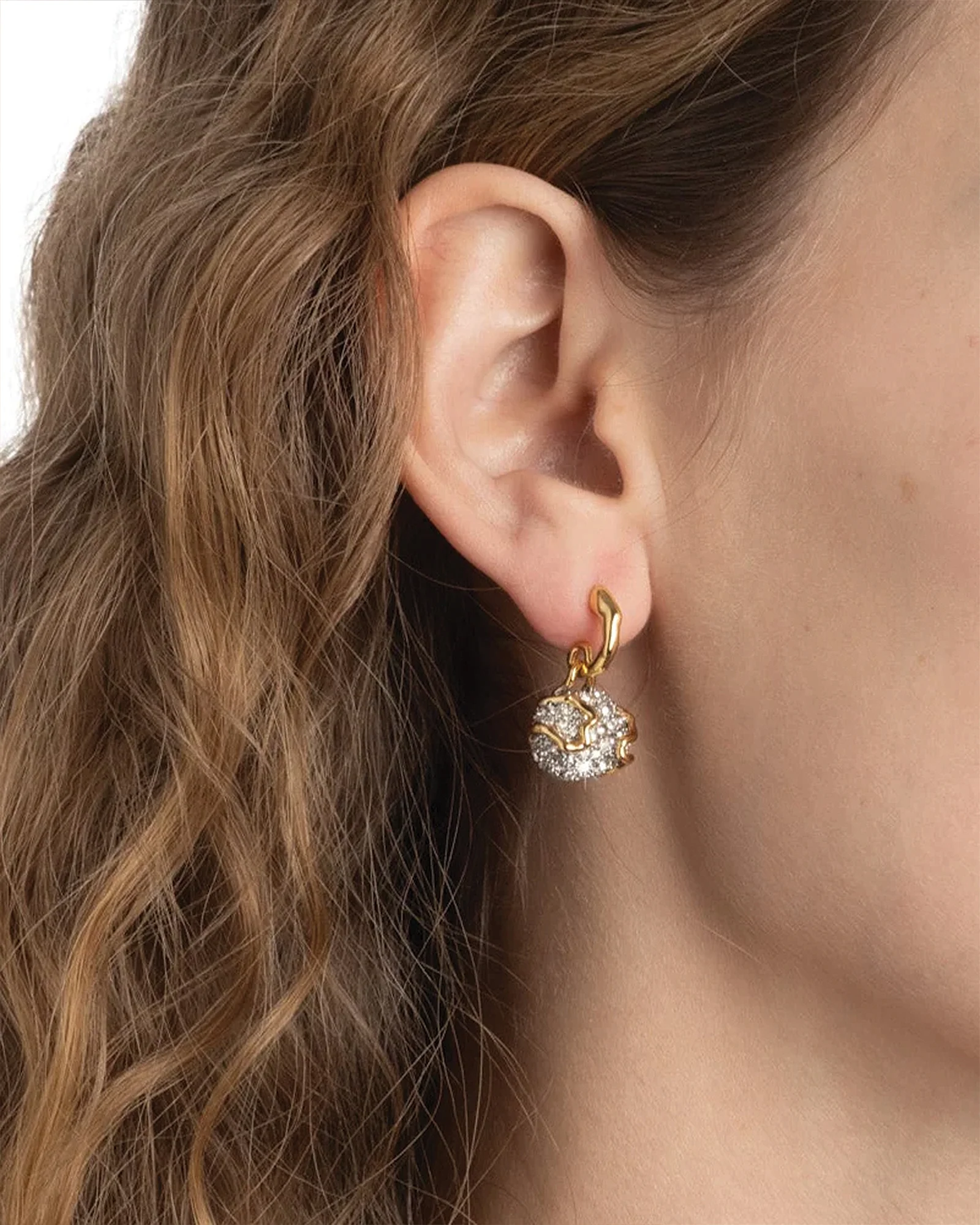 Solanales Crystal Petite Pebble Hoop Earrings - Image 2