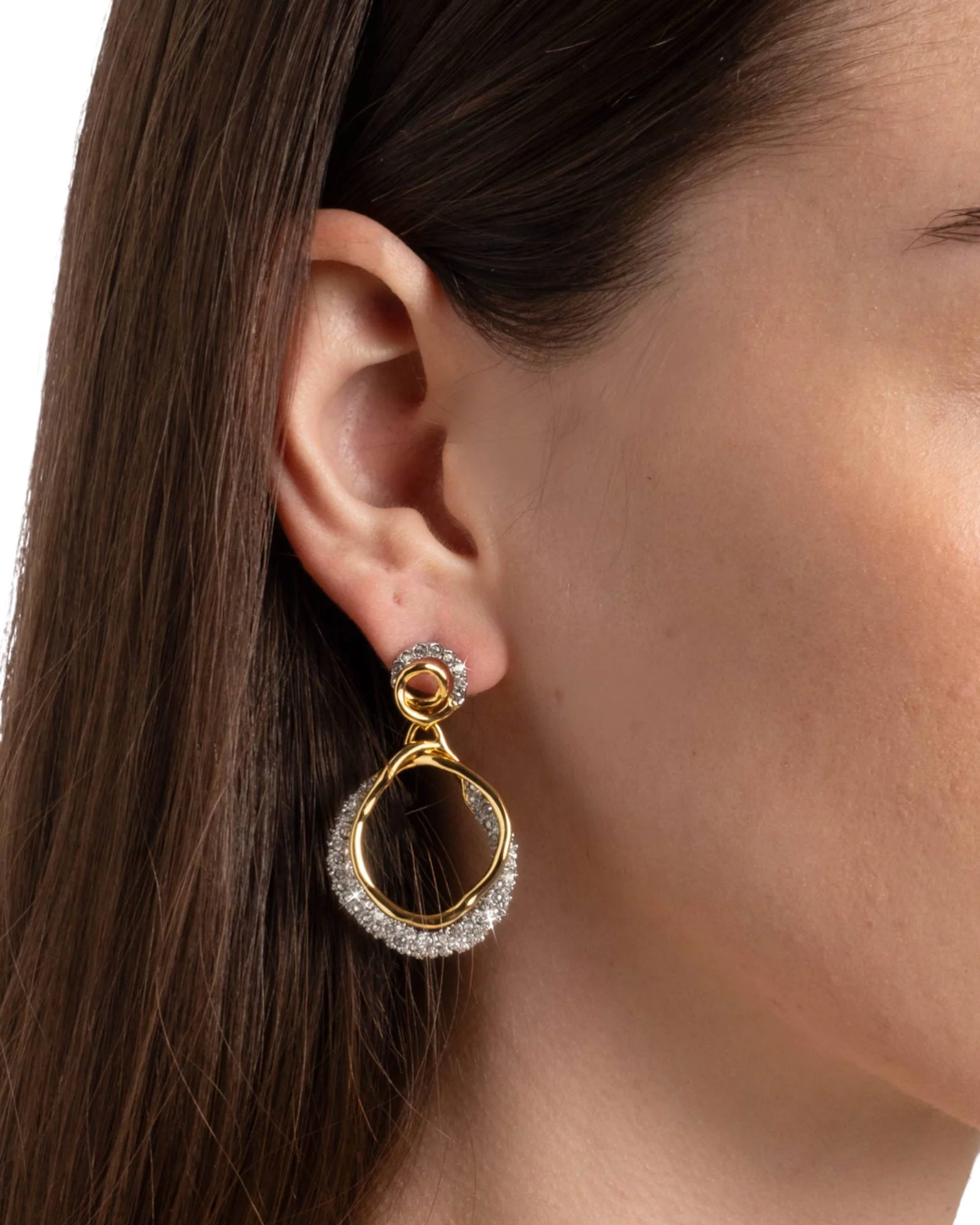 Solanales Gold Crystal Orbit Drop Post Earrings - Image 2