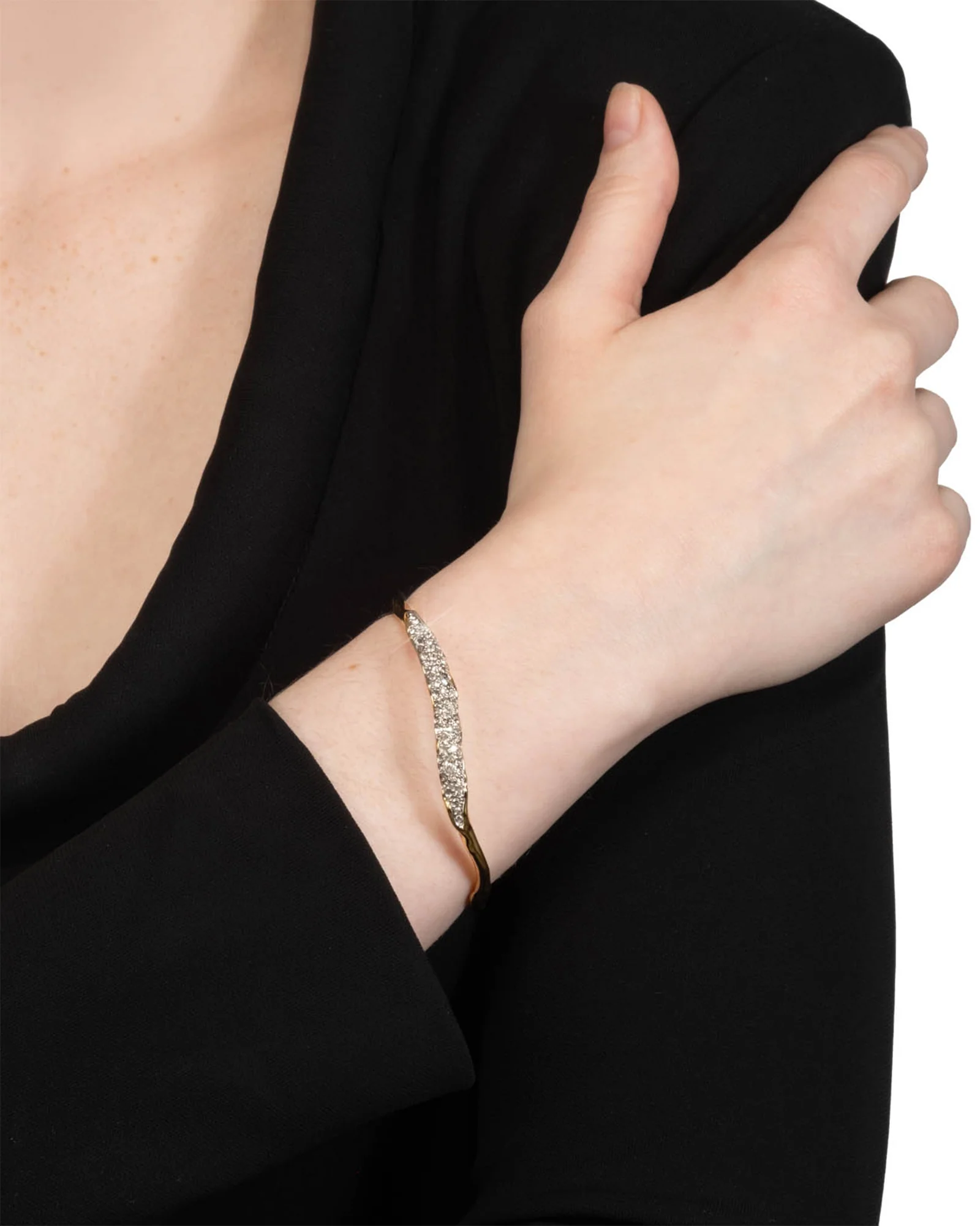 Solanales Gold Crystal Skinny Bangle Bracelet - Image 4