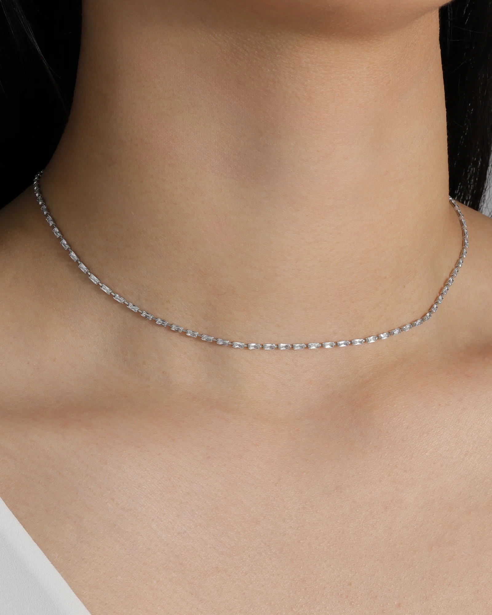 Baguette CZ Link Necklace | 3mm - Image 2