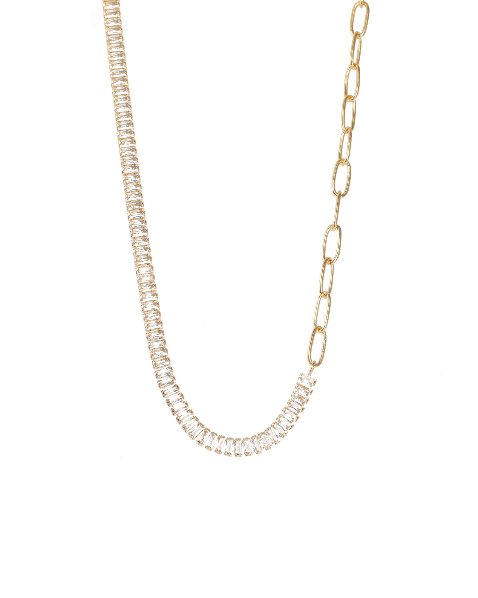 Half Baguette Oval Link Necklace
