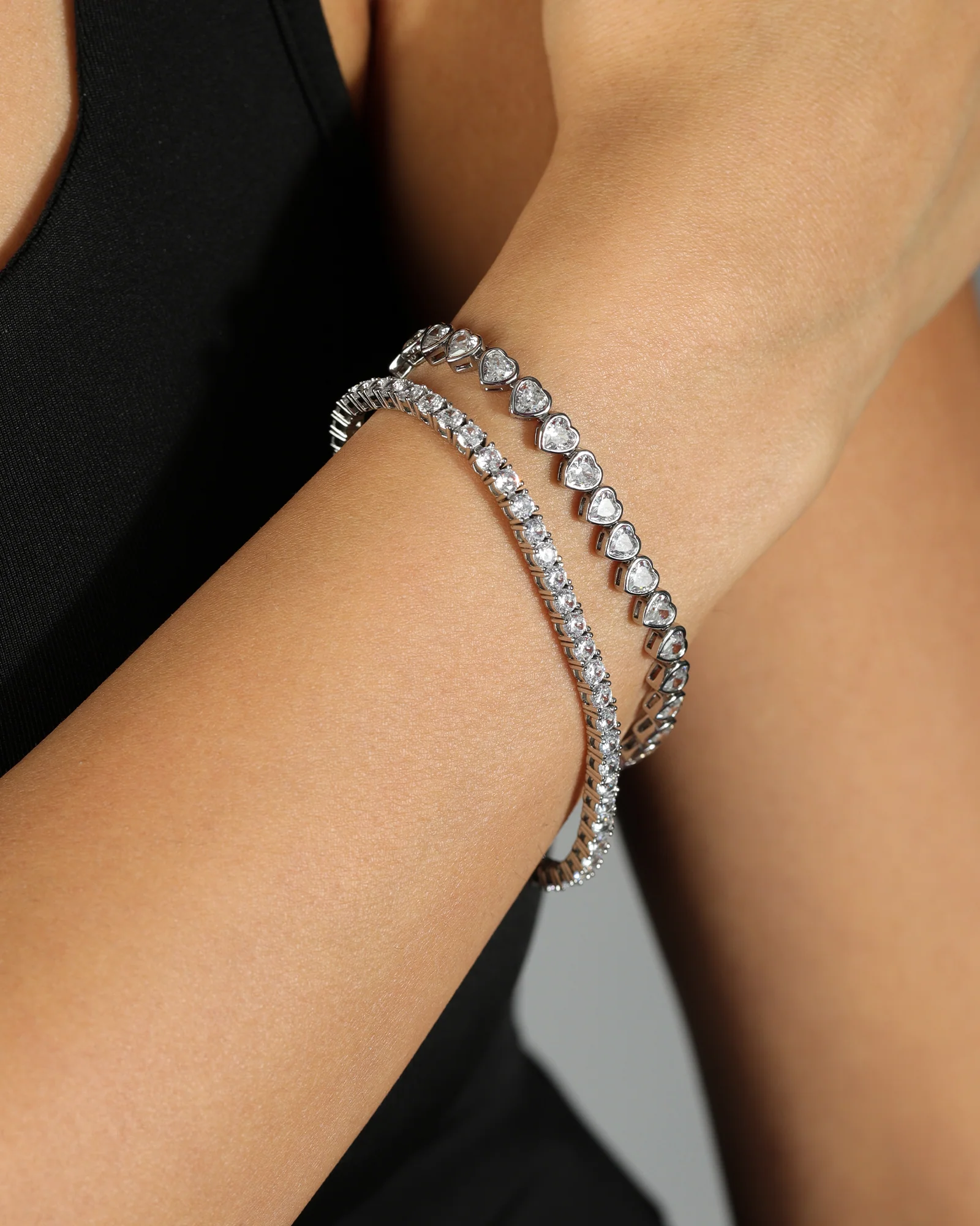 Tennis Heart Bezel CZ Bracelet - Image 2