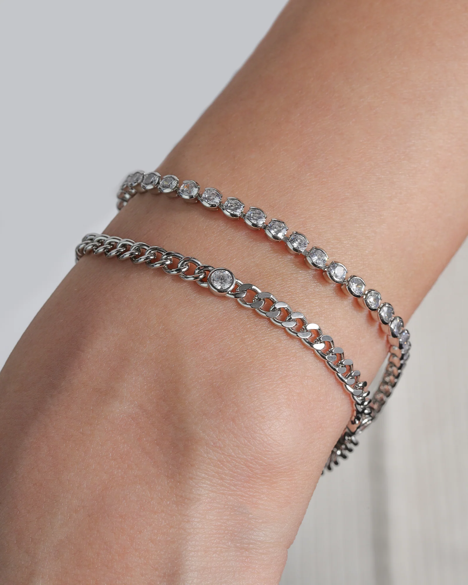 Tennis Half Bezel Round CZ Bracelet - Image 2