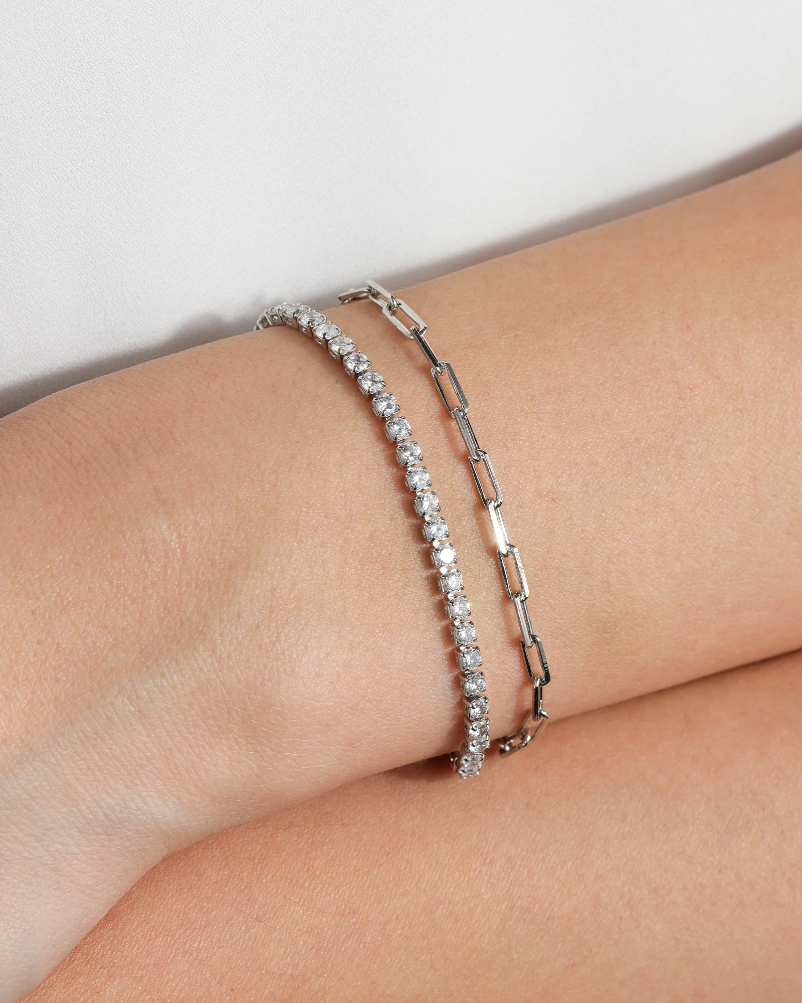 2 Row Paperclip CZ Bracelet - Image 2