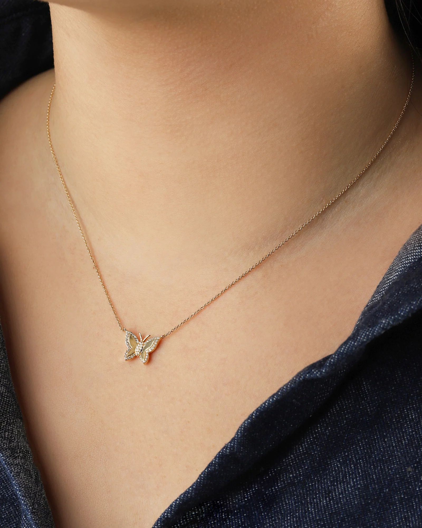 Pavé Outline Butterfly Necklace - Image 2