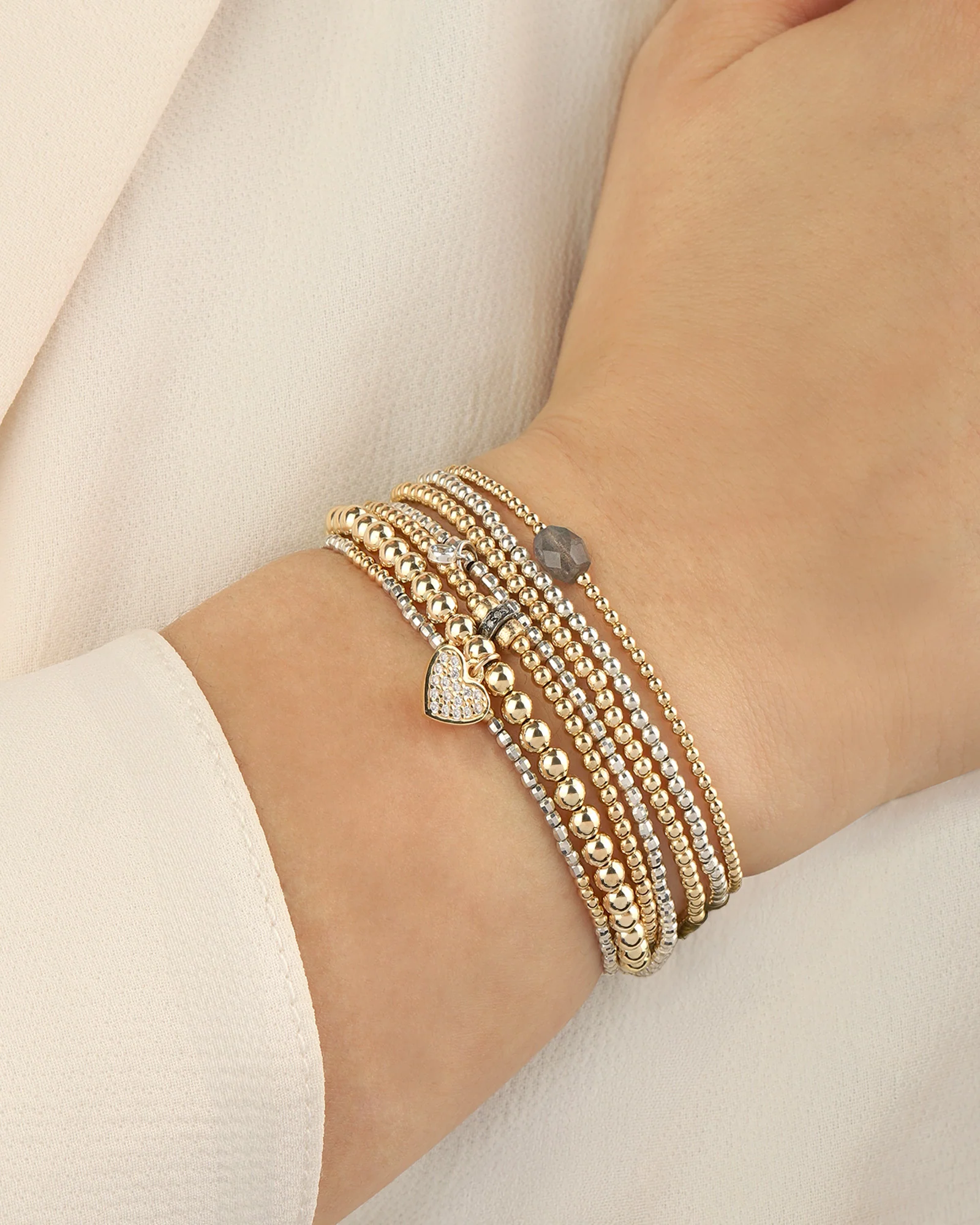 Pavé Heart Beaded Bracelet | 4mm - Image 2