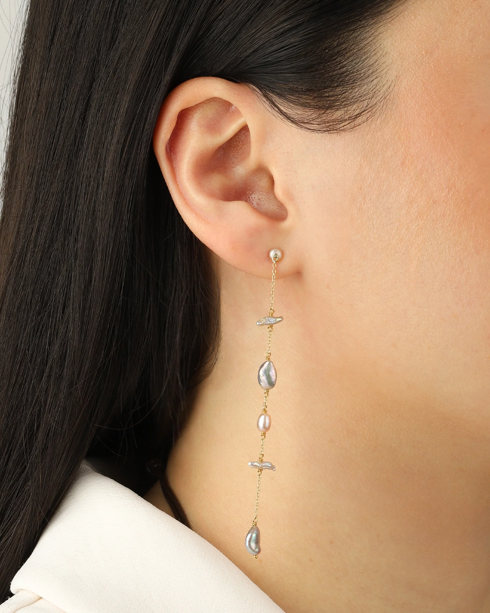 Mixed Pearl Drop Earrings - Image 2