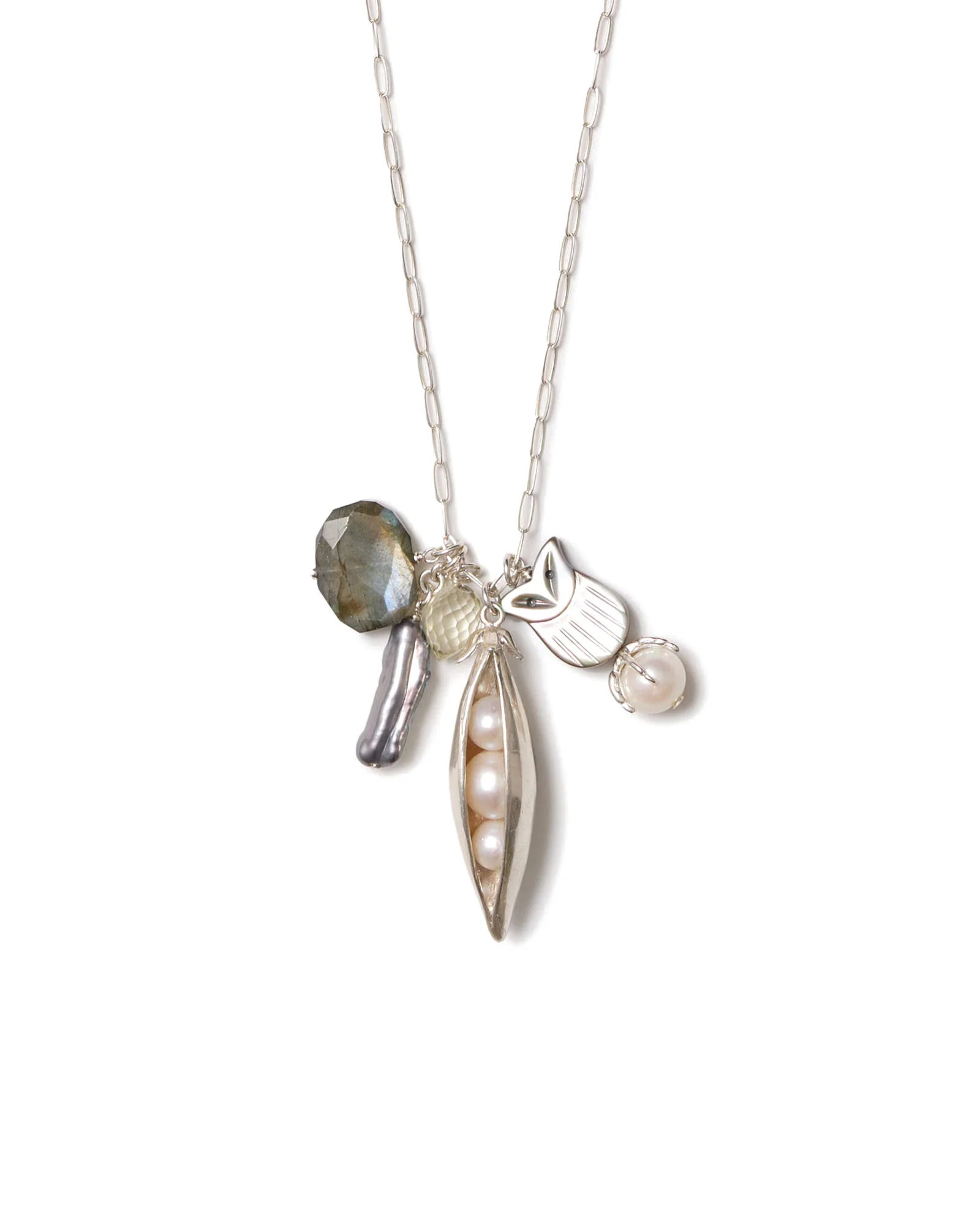 Peapod and Owl Charm Necklace