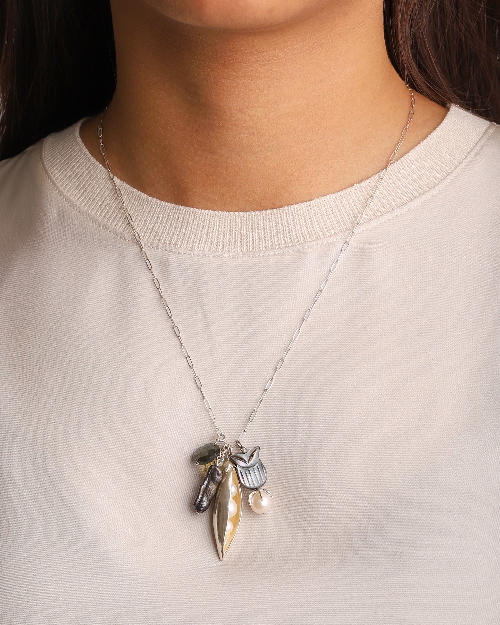 Peapod and Owl Charm Necklace - Image 2