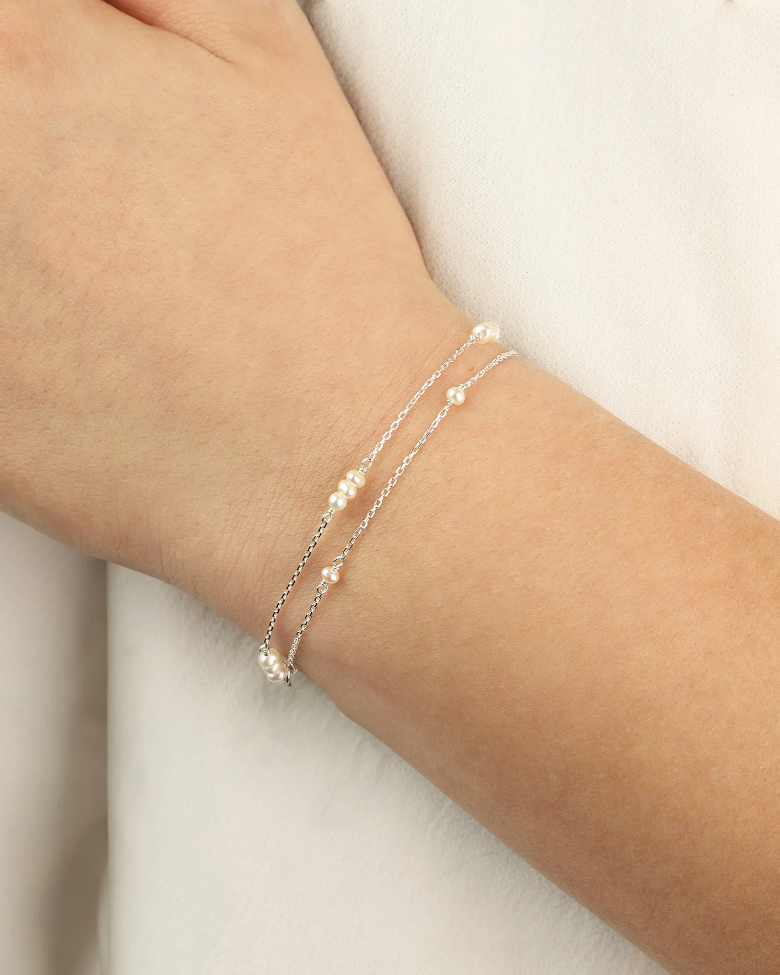 Two Row Pearl Station Bracelet - Image 2