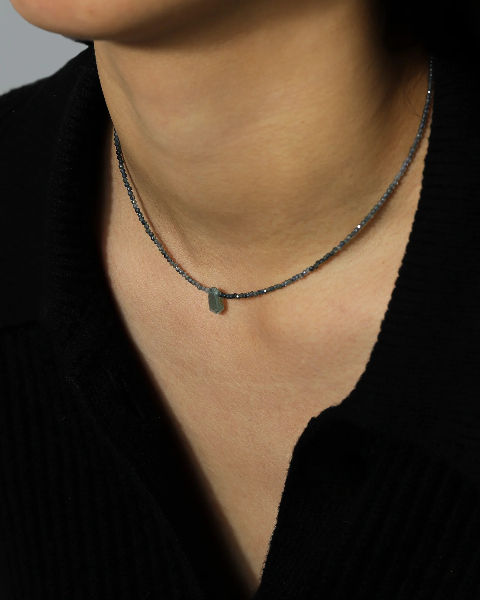 Blue Sapphire & Kyanite Beaded Slice Necklace - Image 2