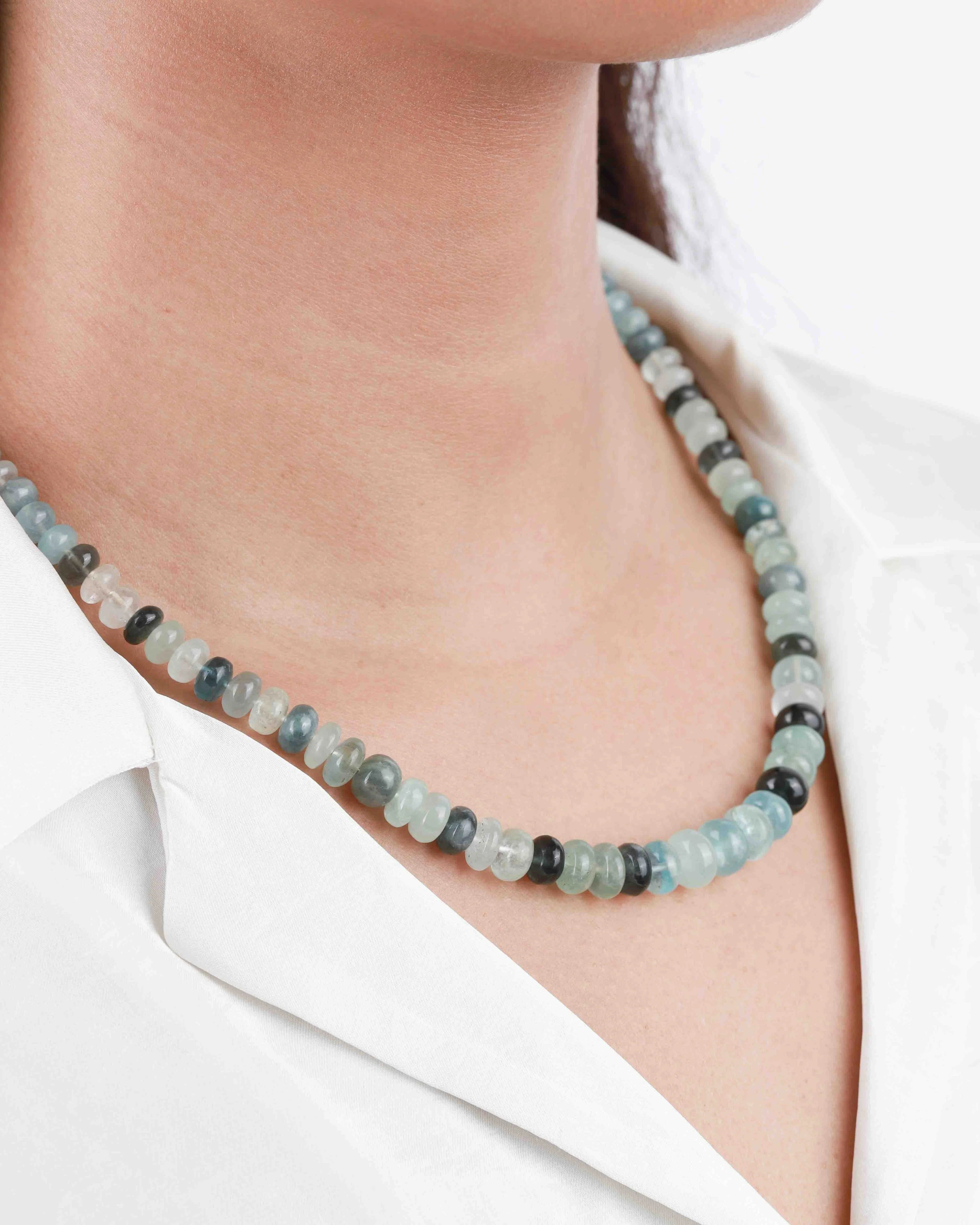 Graduated Aquamarine Beaded Necklace | 6.5mm - 9.5mm - Image 2
