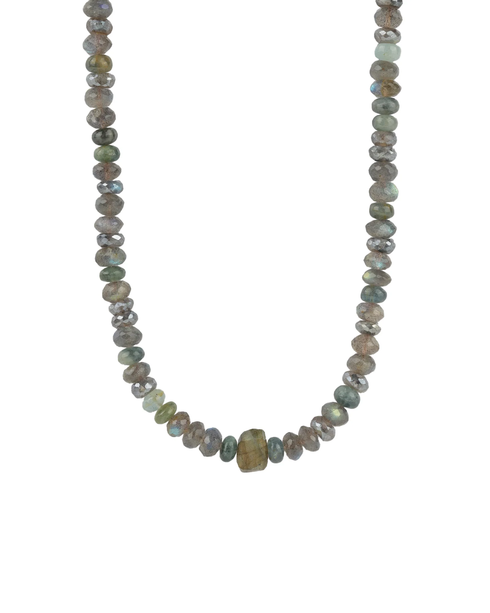 Labradorite & Aquamarine Mix Beaded Necklace | 6.5mm