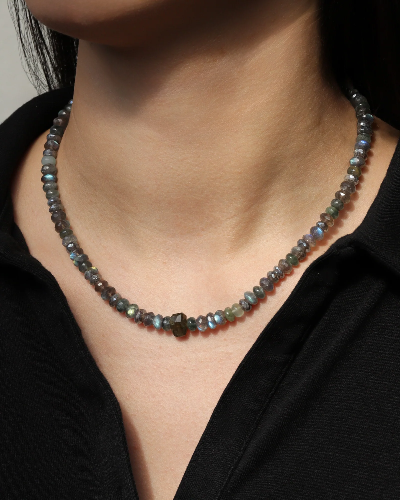 Labradorite & Aquamarine Mix Beaded Necklace | 6.5mm - Image 3