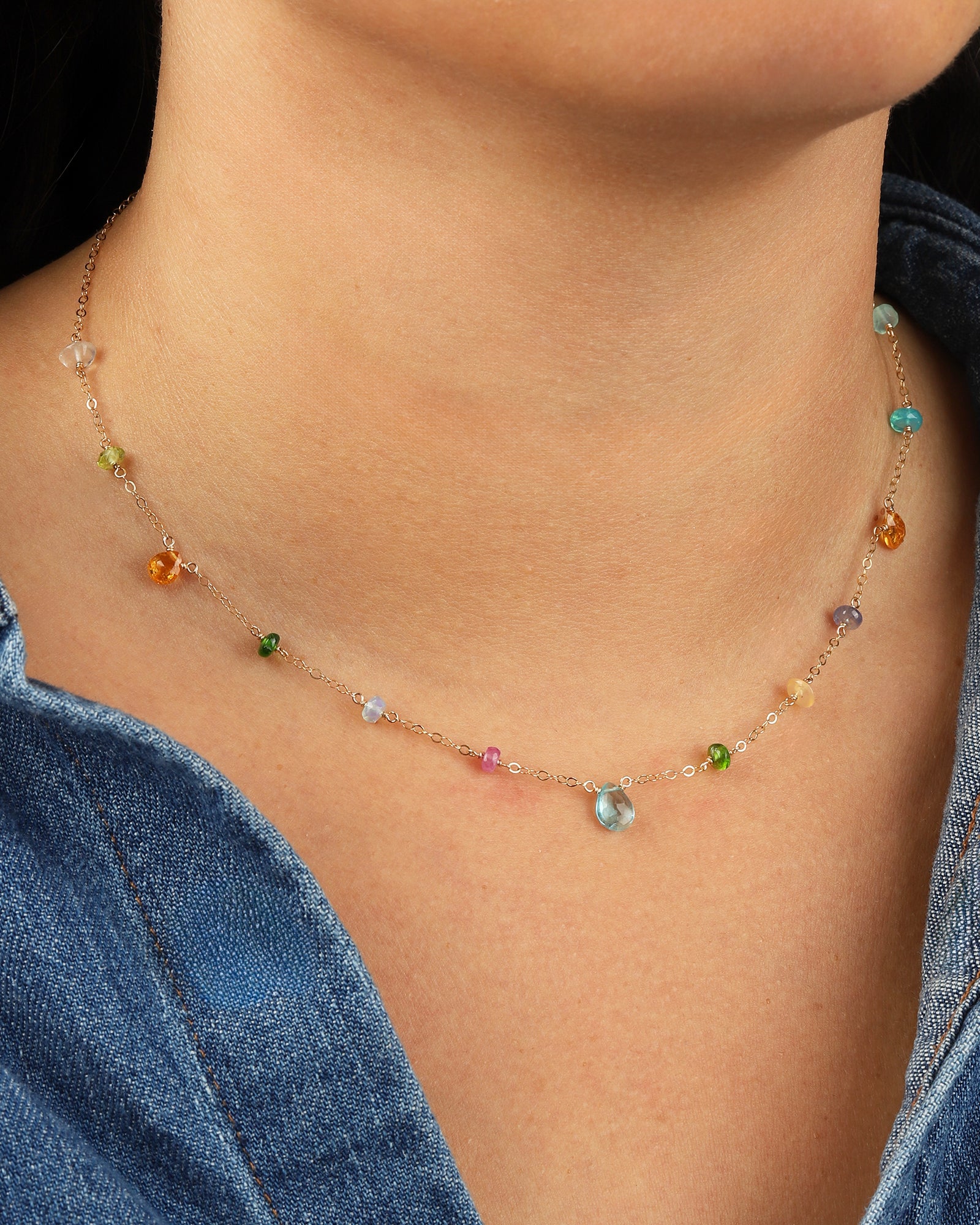 Mixed Teardrop Stone Satellite Necklace - Image 2