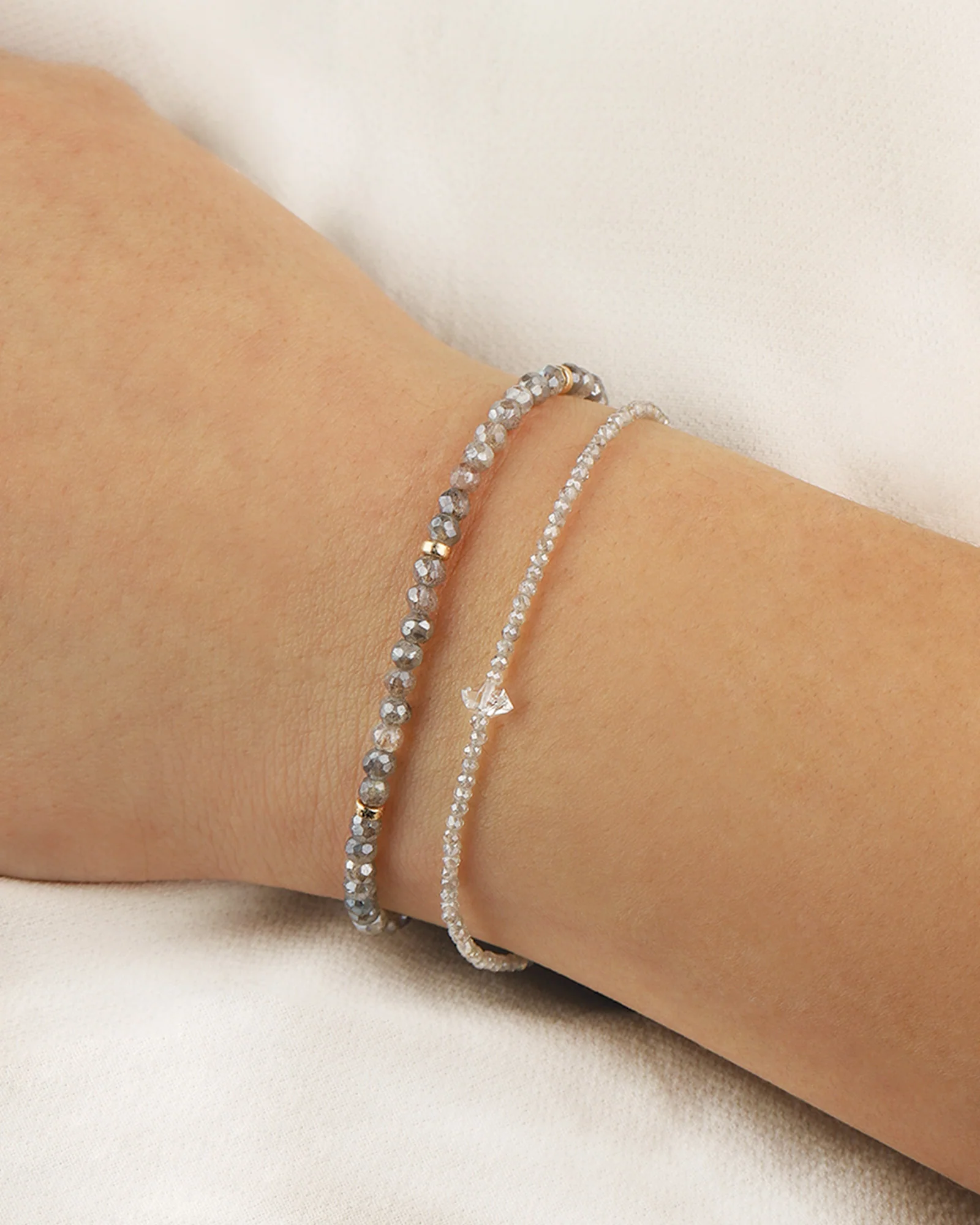 Mystic Labradorite & Herkimer Diamond Bracelet | 2mm - Image 2