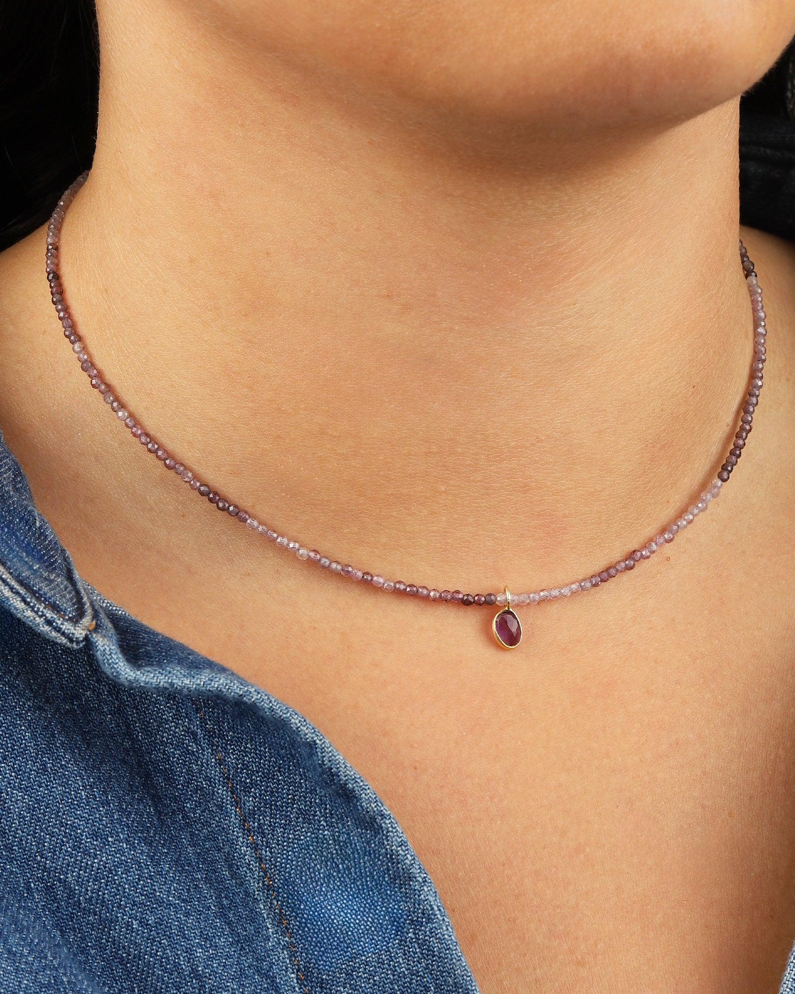Purple Spinel & Amethyest Charm Beaded Necklace - Image 3
