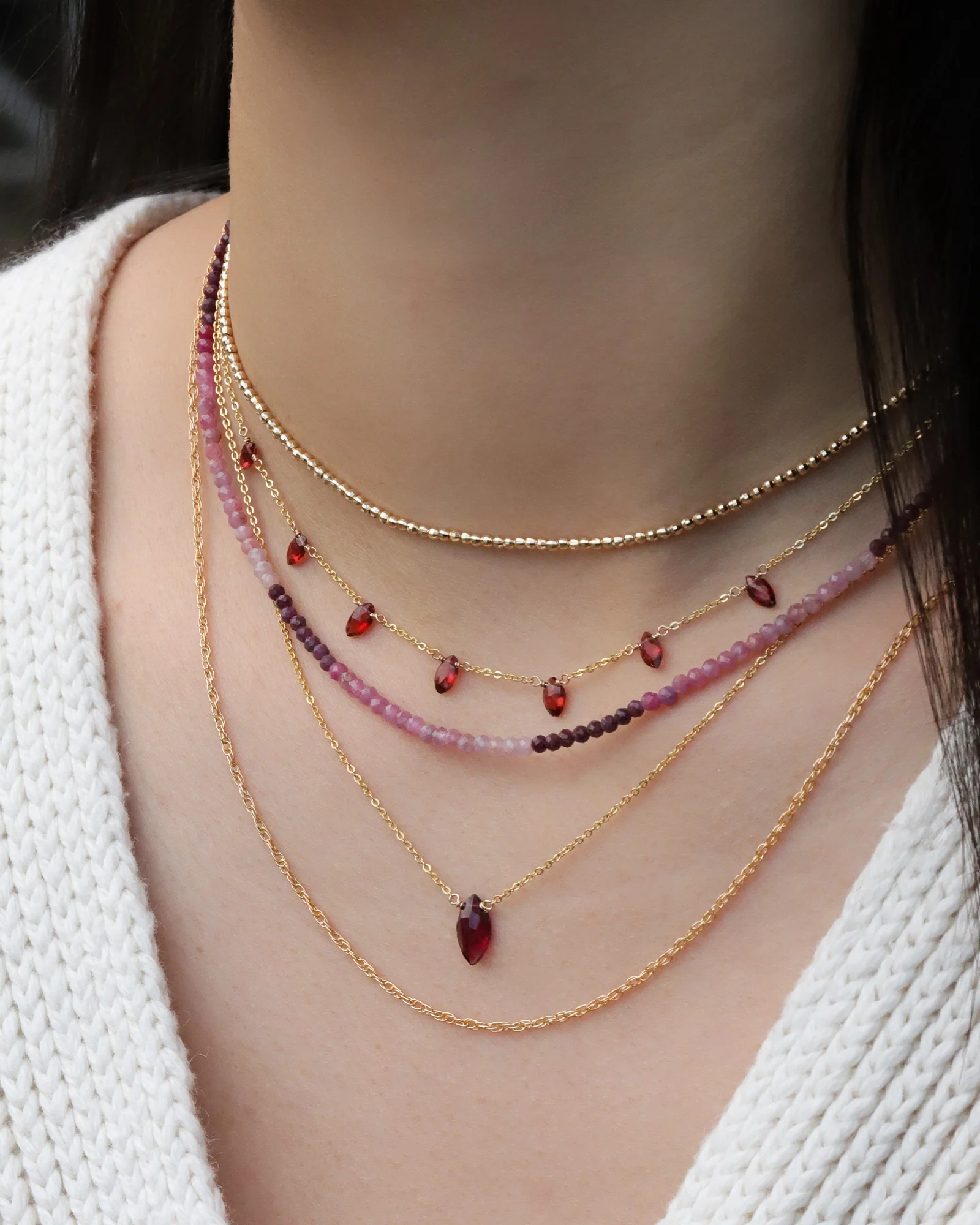 Ruby Mix Beaded Necklace | 3mm - Image 2