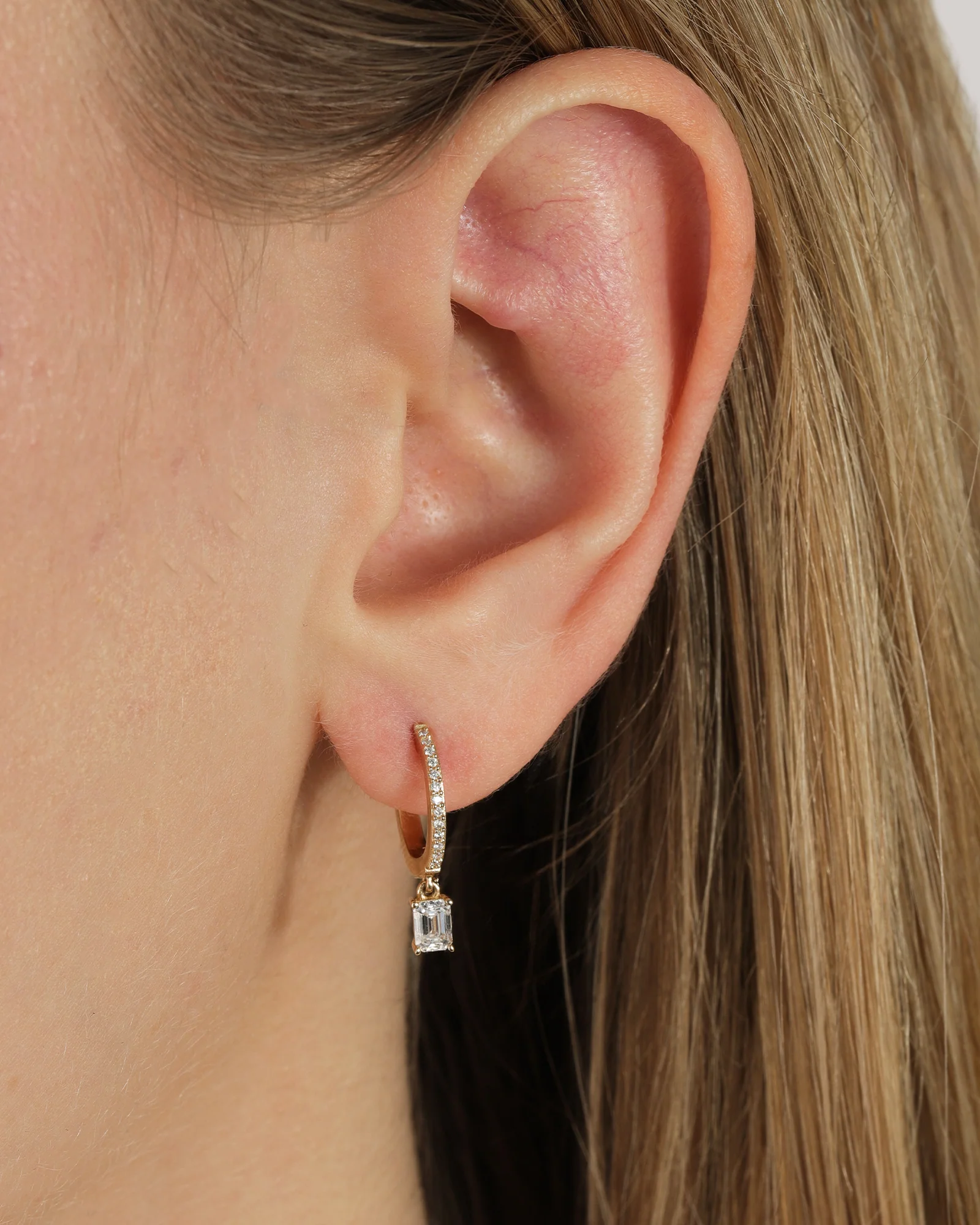 Diamond Baguette Drop Oval Huggies | 10mm - Image 2