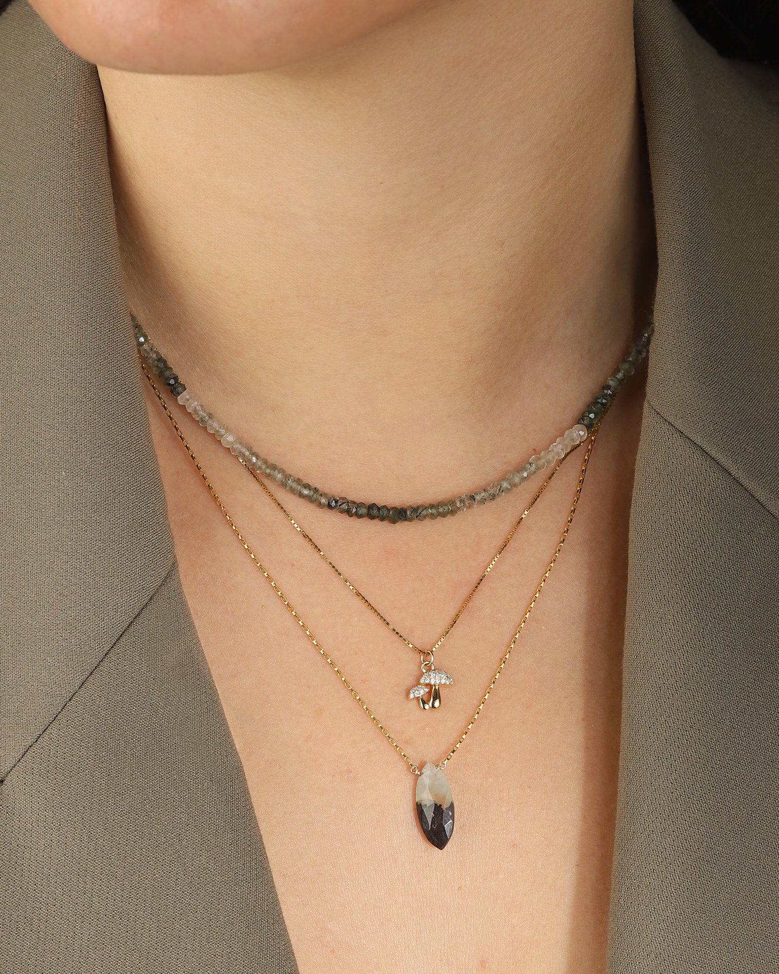 Pavé Two Mushroom Box Chain Necklace - Image 2