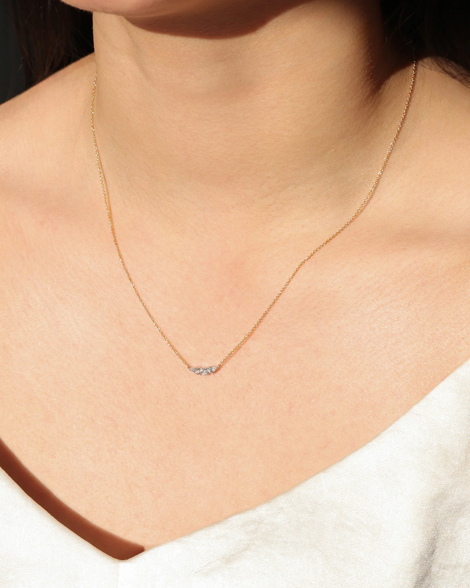 Three Diamond Cluster Necklace - Image 3