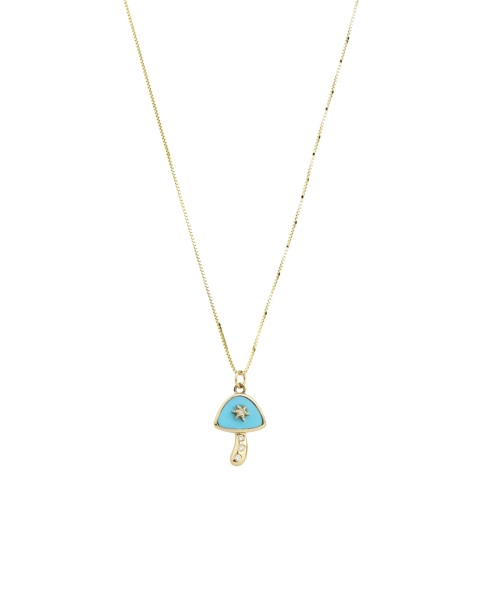 Turquoise + Diamond Mushroom Box Chain Necklace