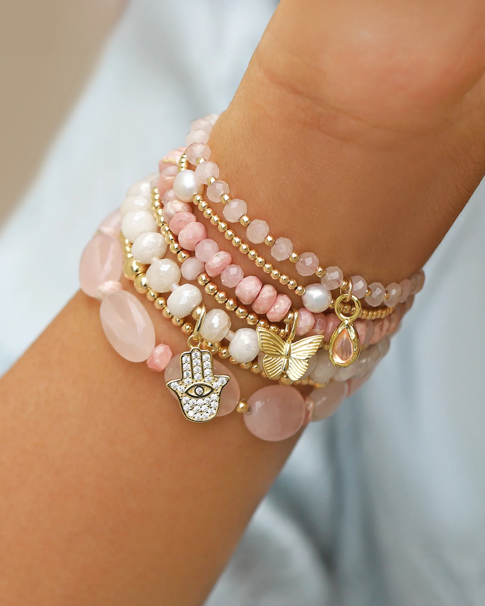 Hamsa Hand Silverite Beaded Bracelet - Image 2