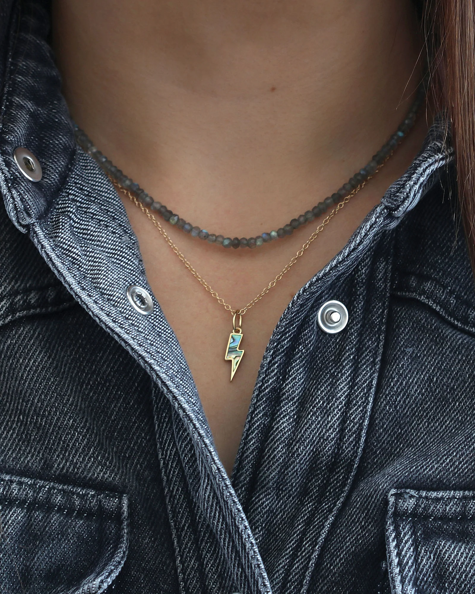 Abalone Lightning Bolt Charm Necklace - Image 4