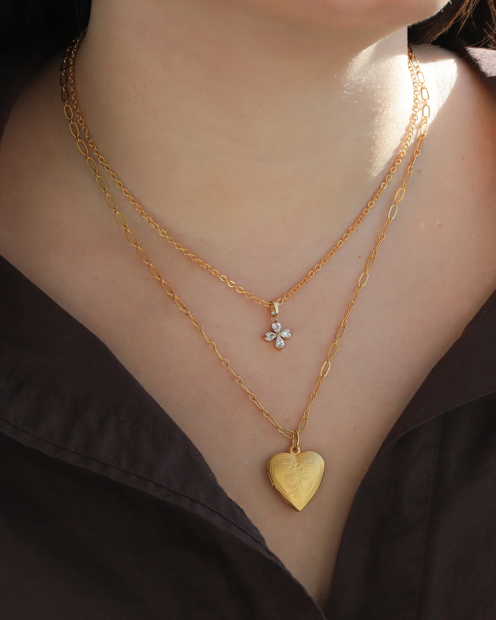 Lotus Flower Four Crystal Necklace - Image 2