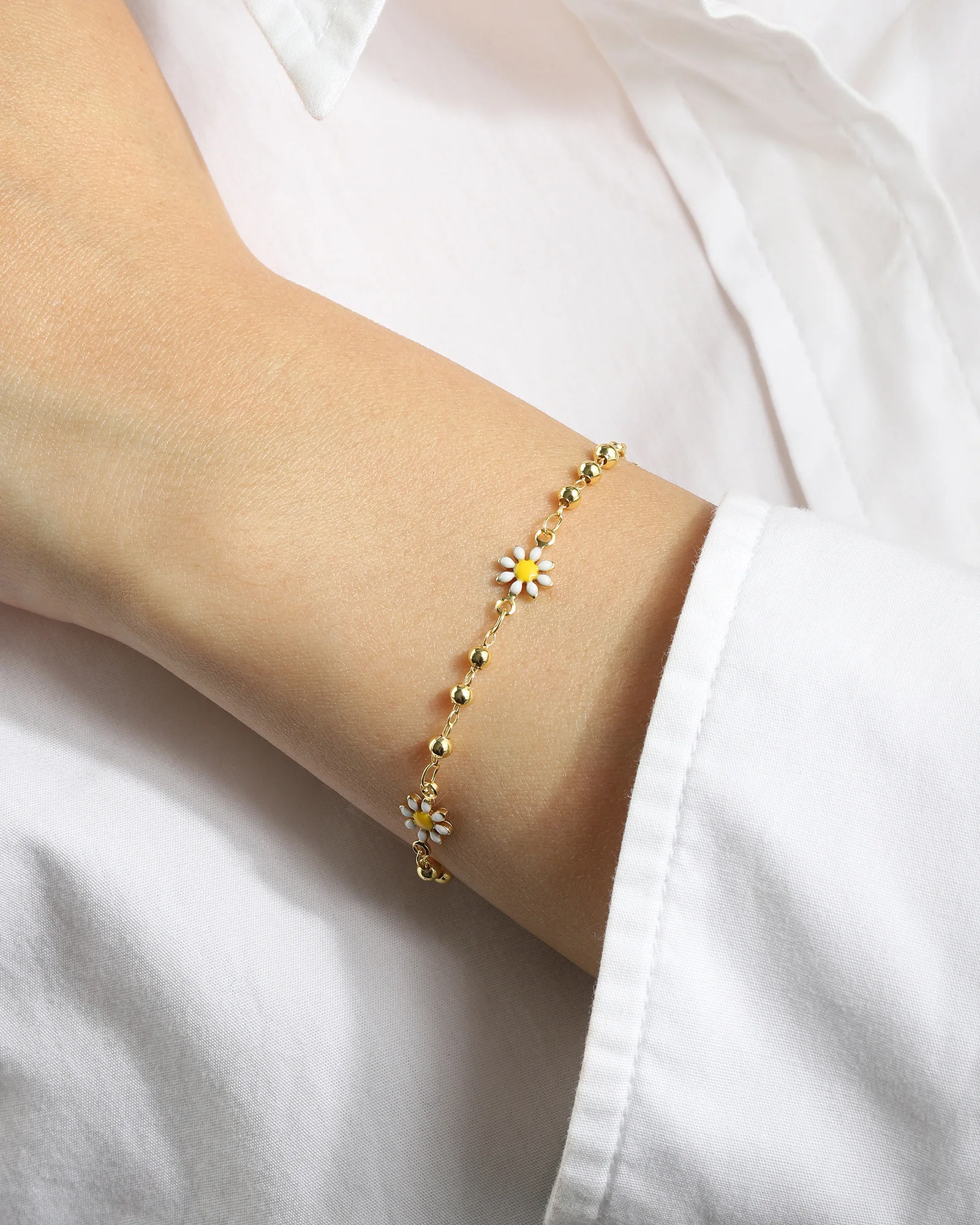 Enamel Daisy Chain Ball Bracelet - Image 2