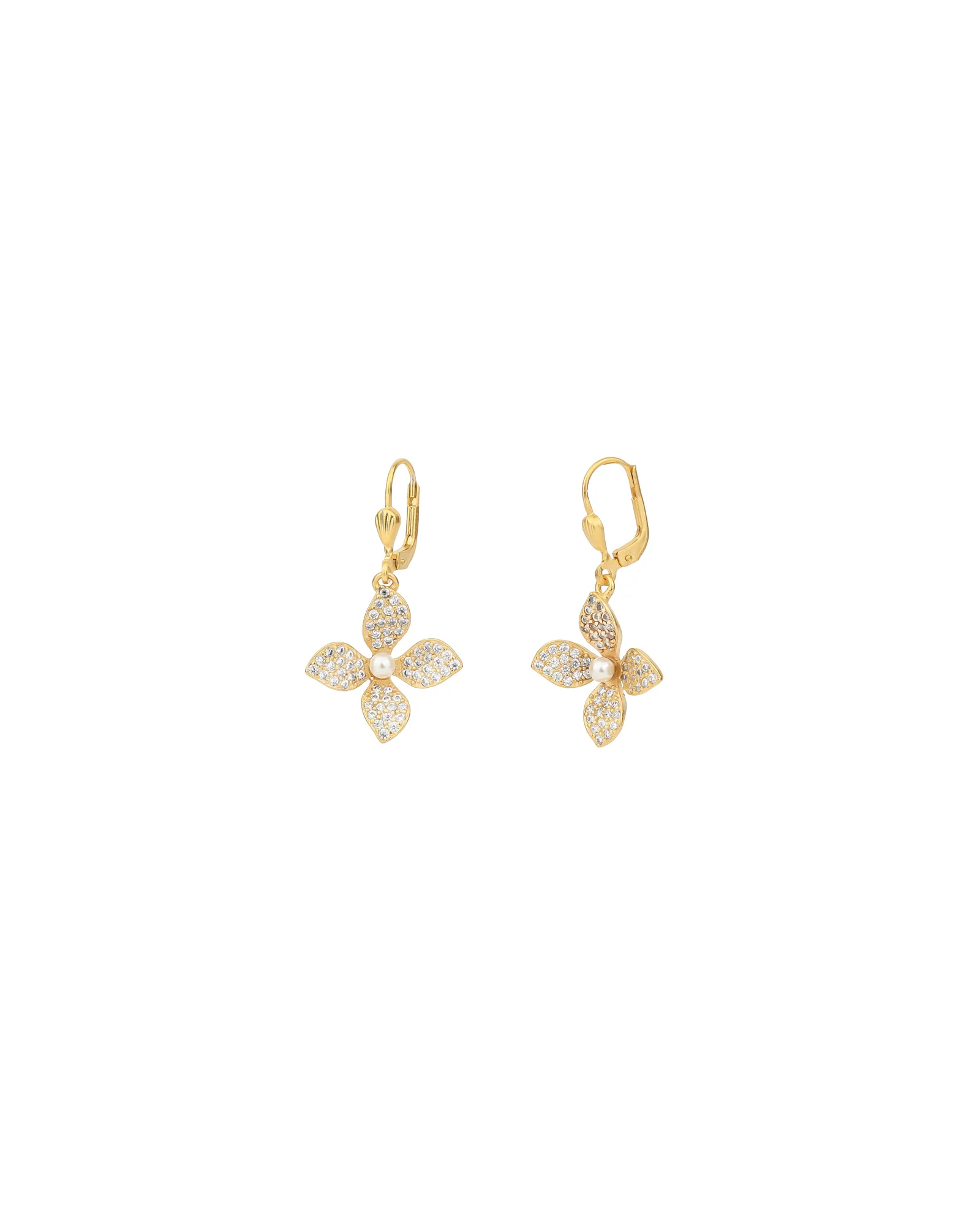 Pavé Flower Pearl Hooks