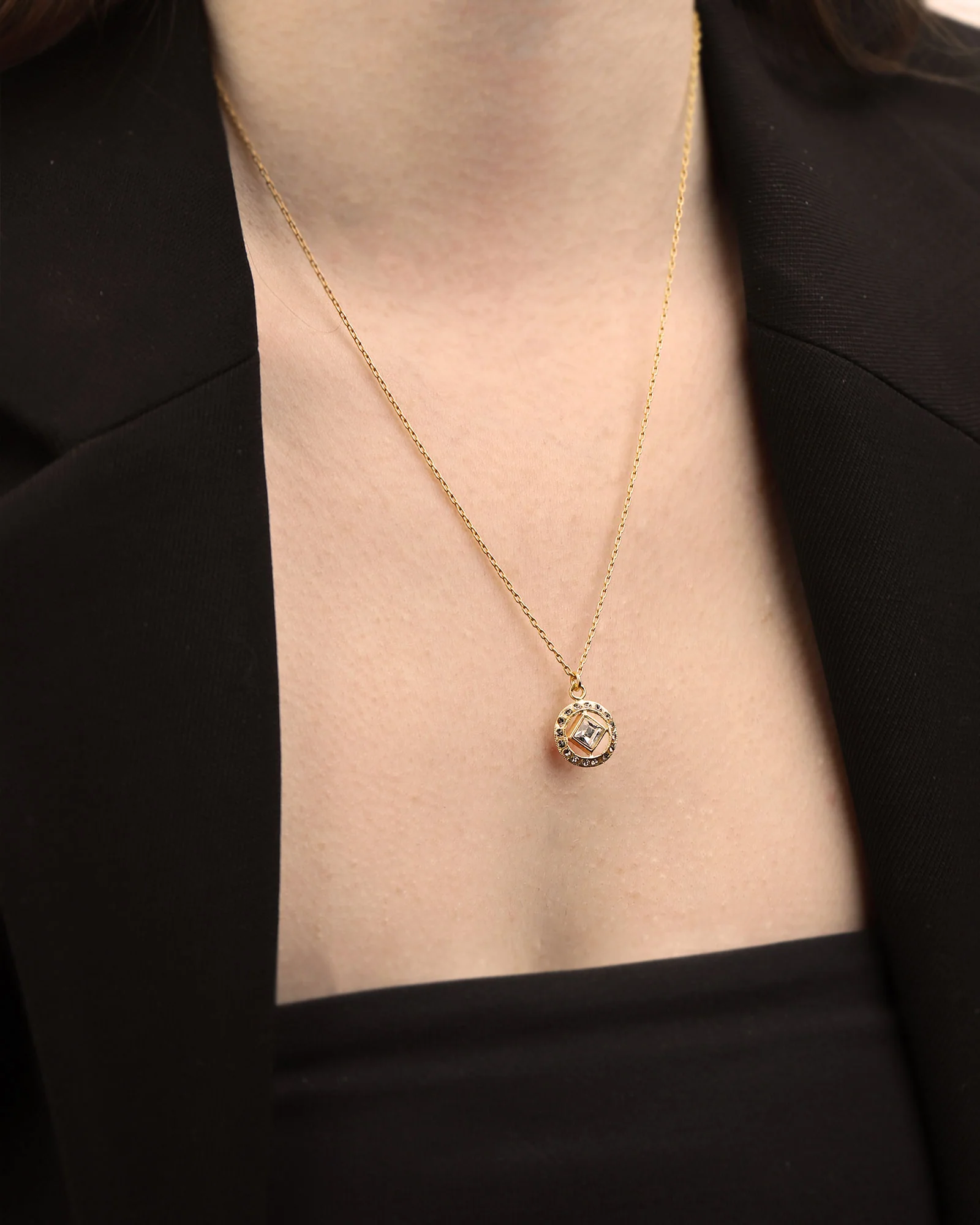 Square Crystal Halo Necklace - Image 2