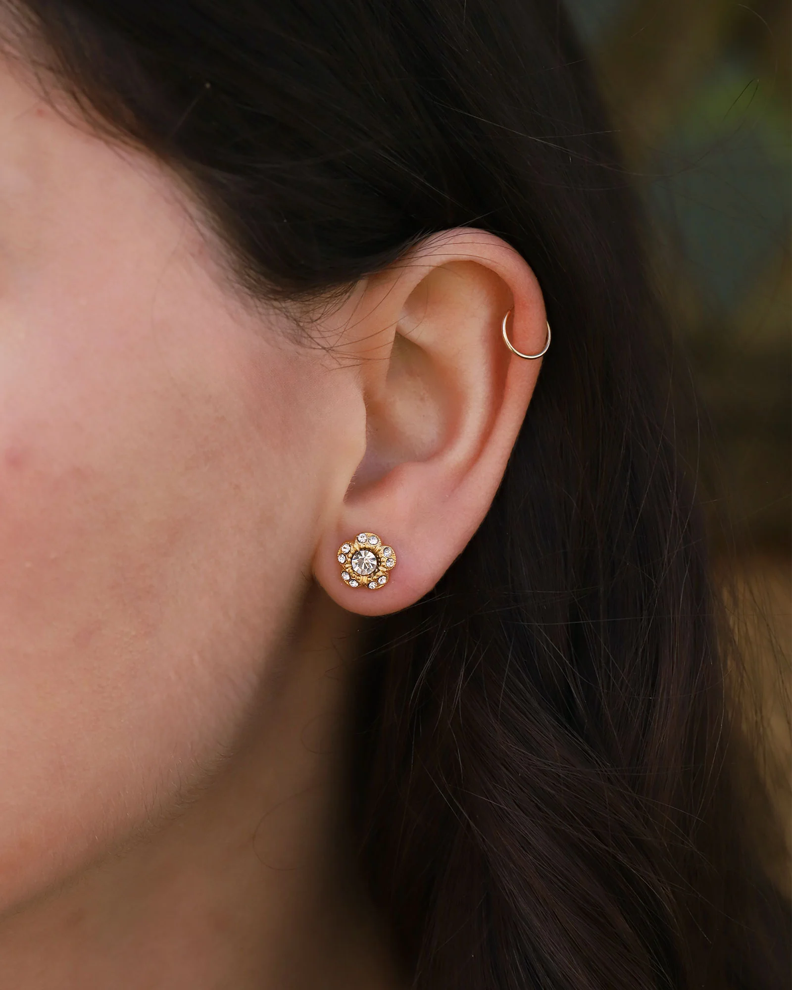 Tiny Flower Halo Crystal Studs - Image 2