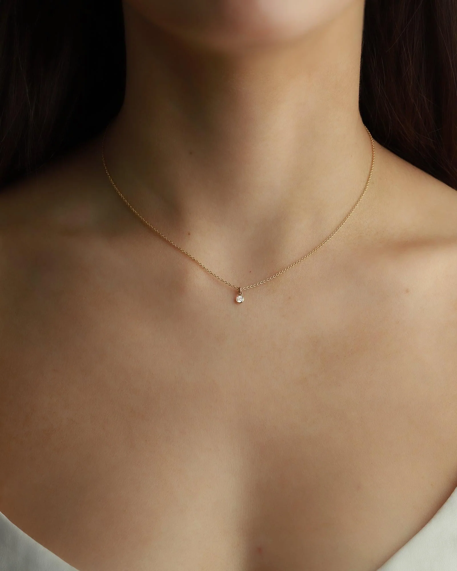 Single CZ Drop Necklace - Image 3