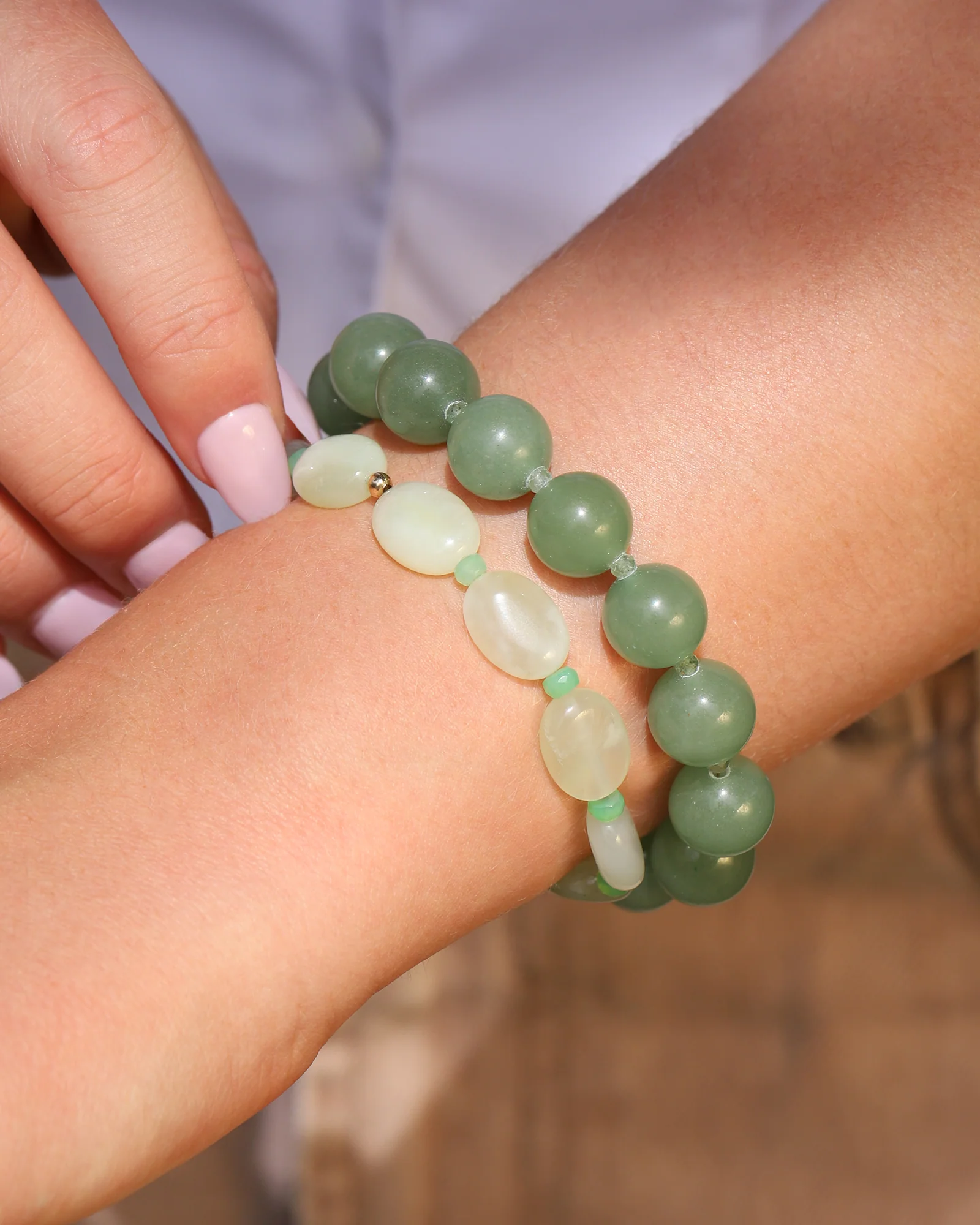 Oval Jade Beaded Bracelet - Image 2