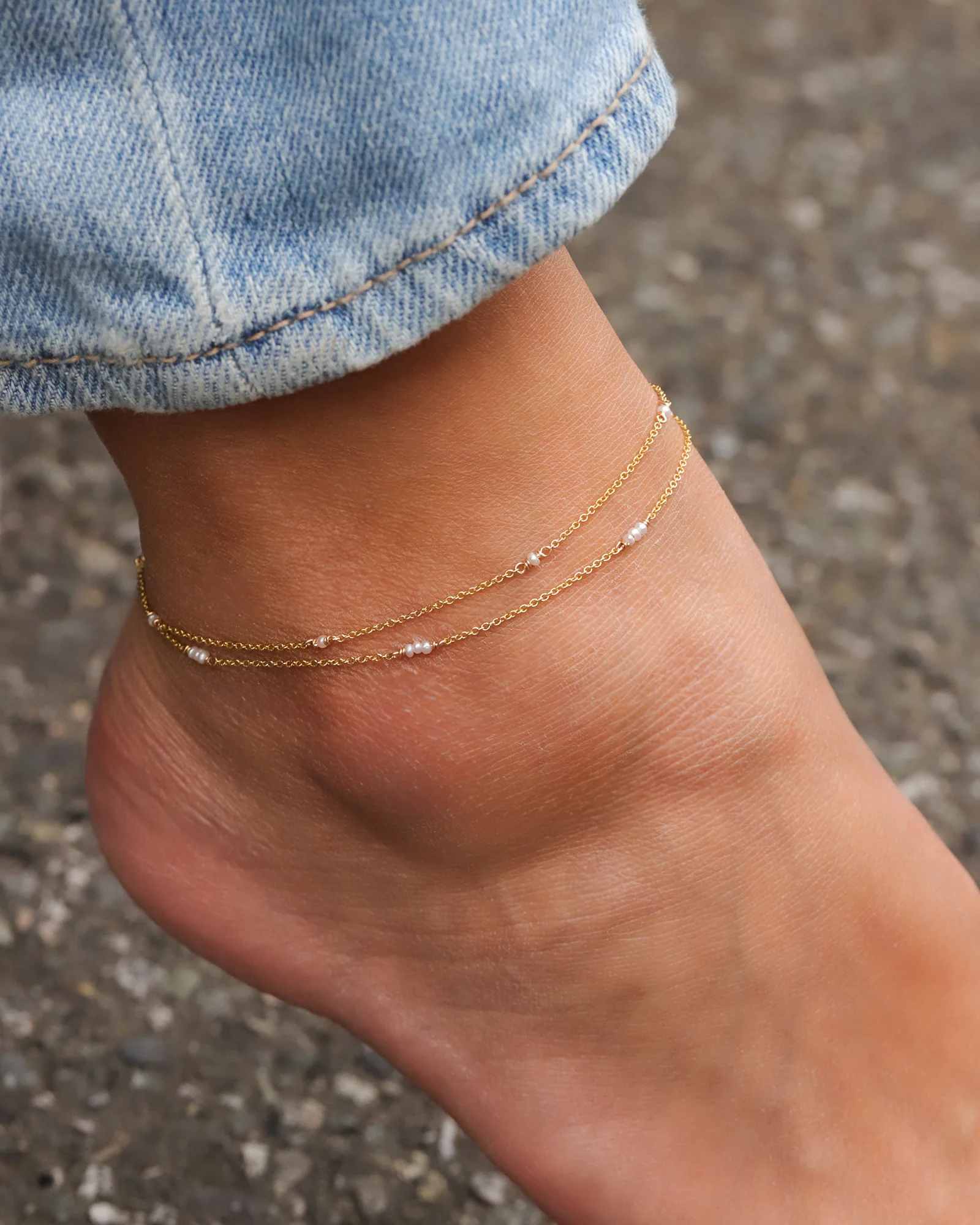 Two Row Pearl Station Anklet - Image 2