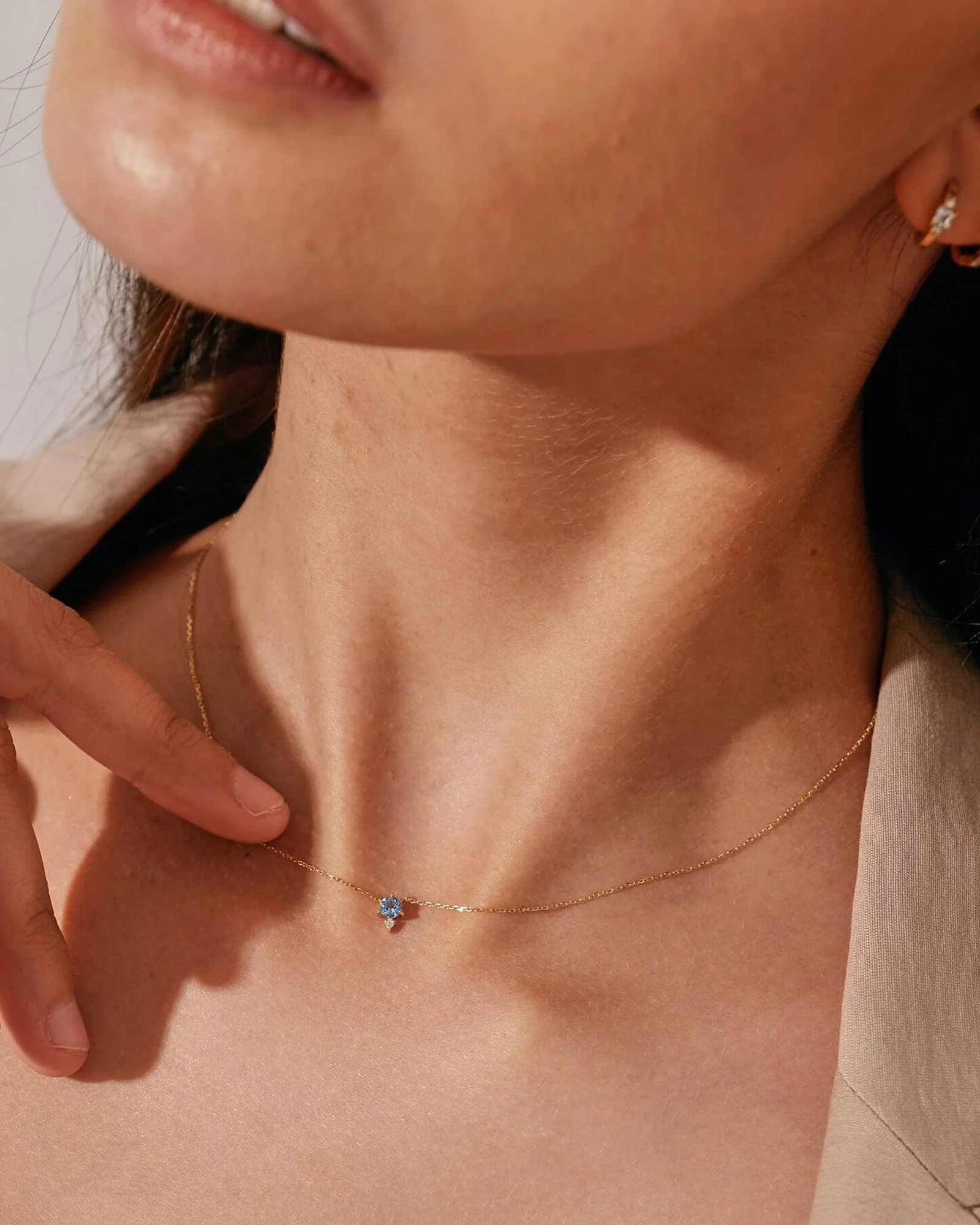 Round Aquamarine CZ Necklace - Image 2