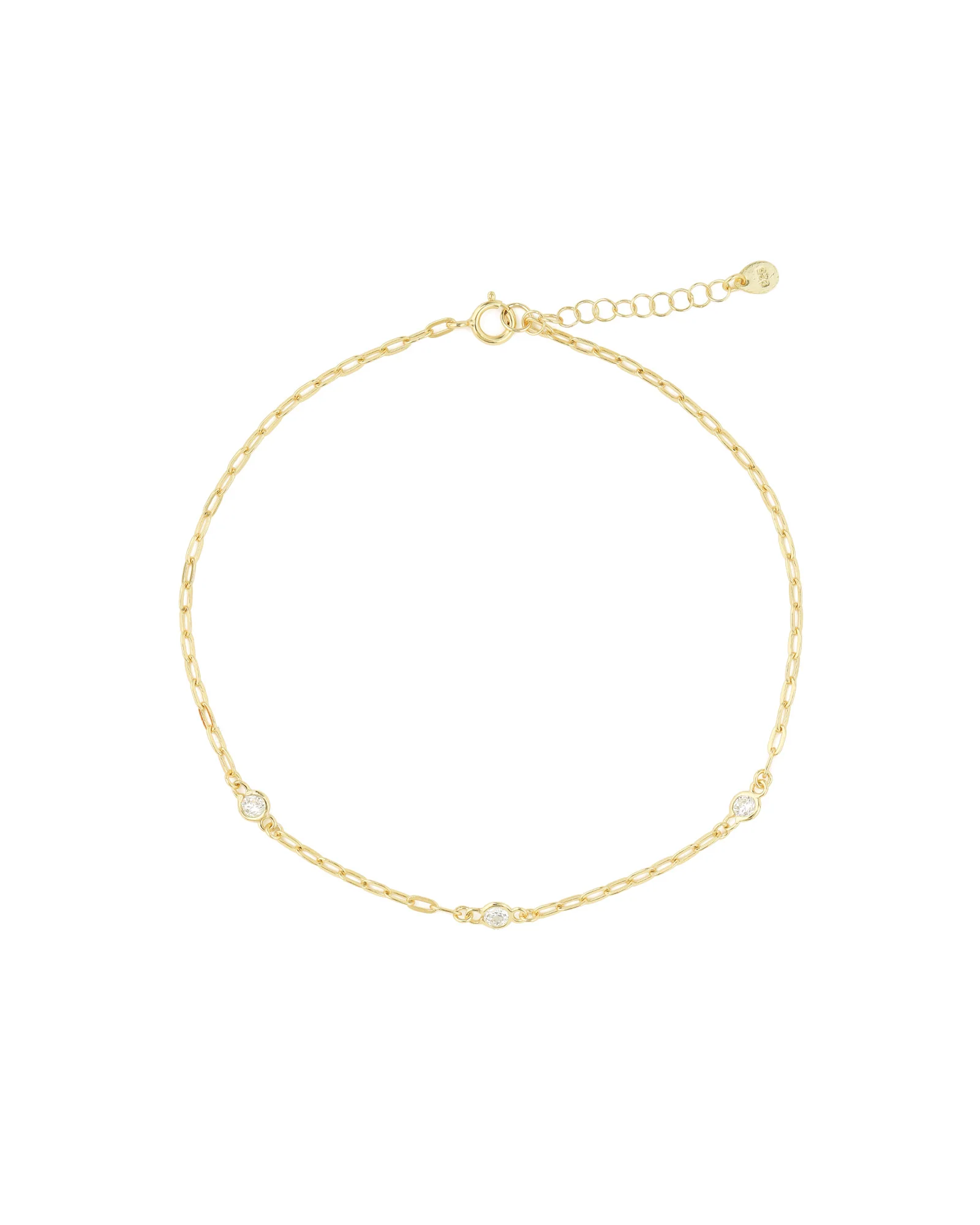 3 CZ Paperclip Chain Anklet