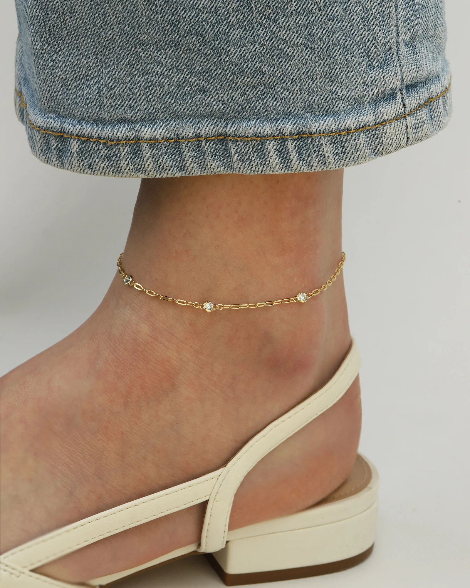 3 CZ Paperclip Chain Anklet - Image 2