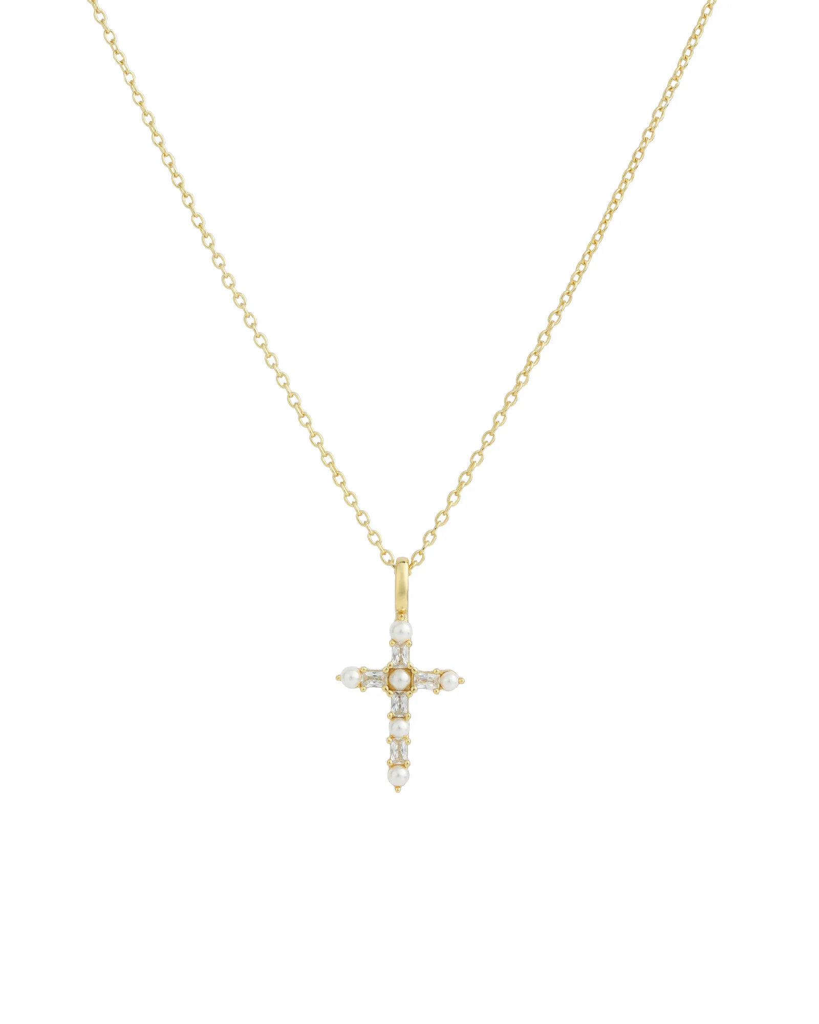 Cross Pearl CZ Necklace