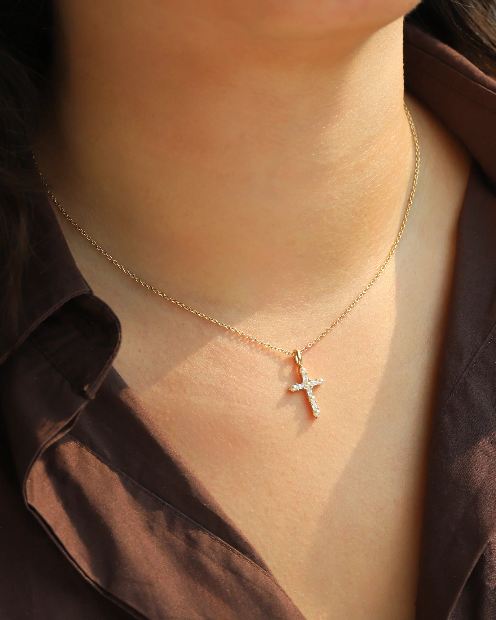 Cross Pearl CZ Necklace - Image 2