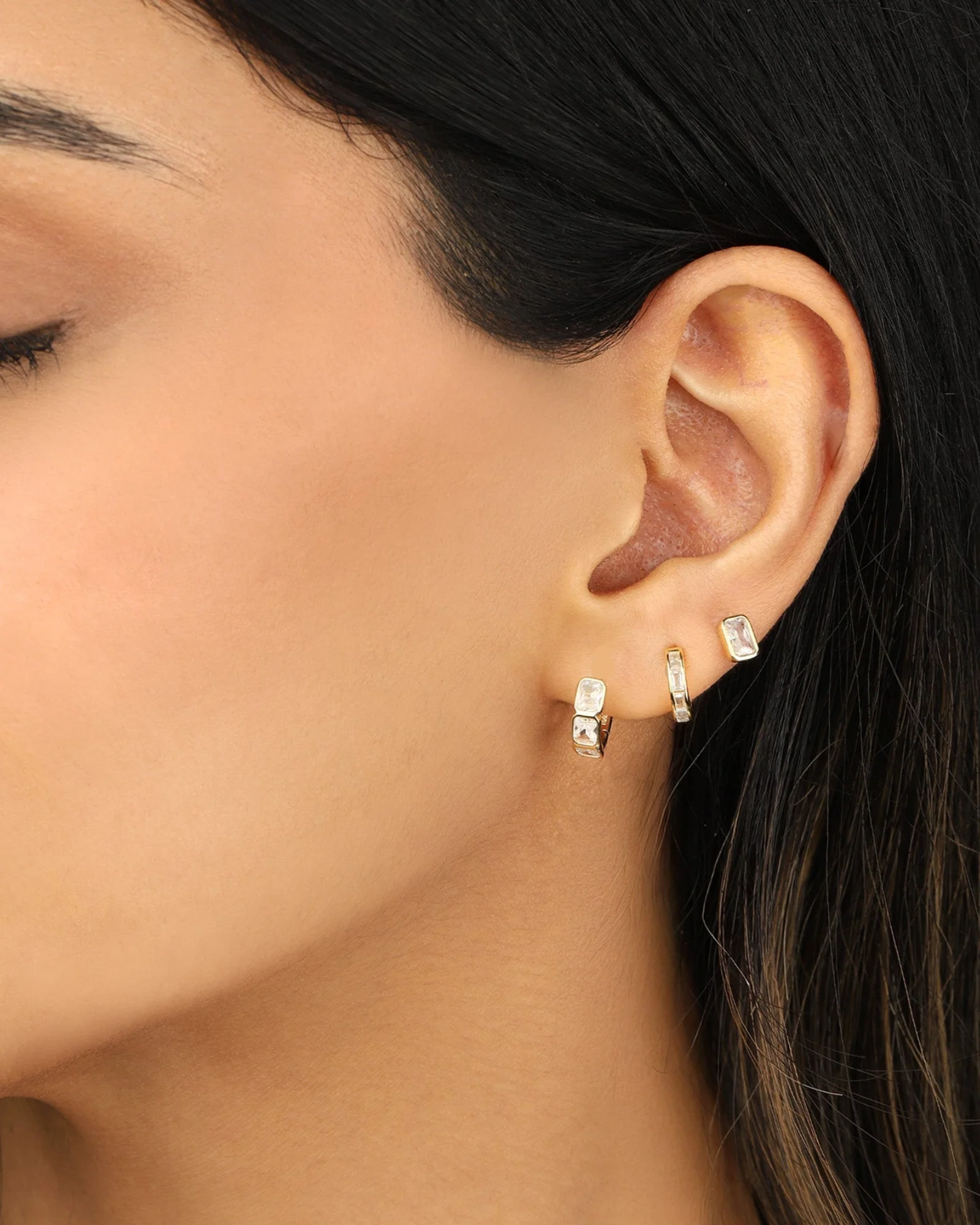 Emerald Cut Bezel CZ Studs - Image 2
