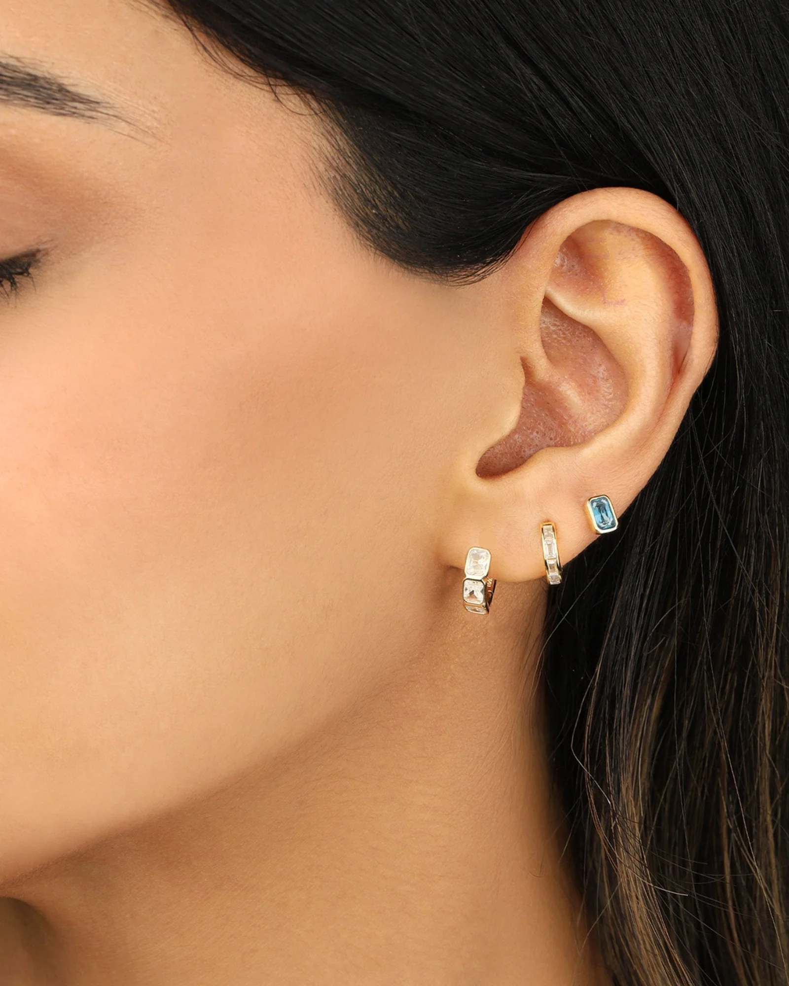 Emerald Cut Bezel CZ Studs - Image 2